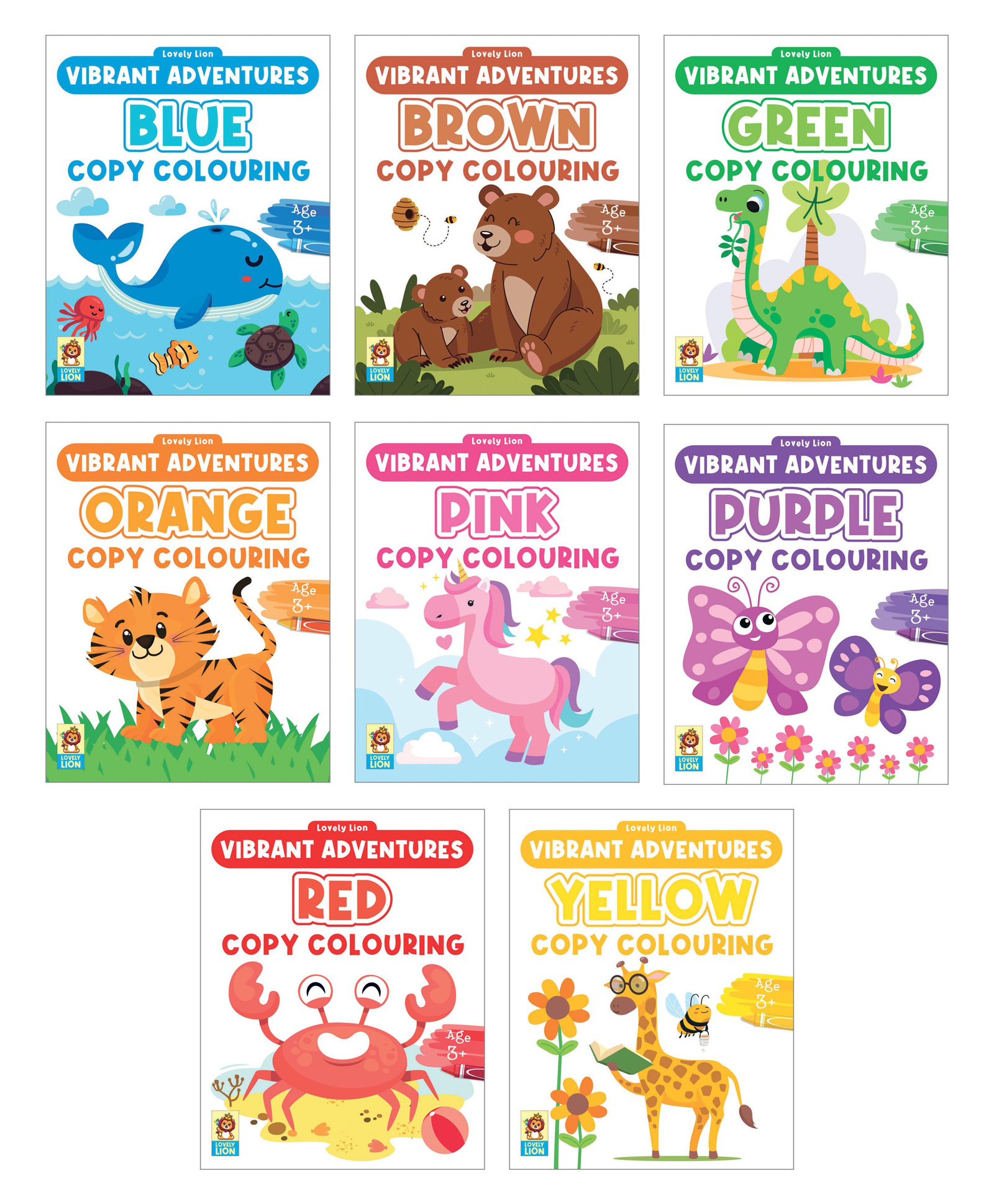 Vibrant Adventures Colouring Books, Blue, Brown, Red, Purple & more, Set of 8 Books - English-image-45