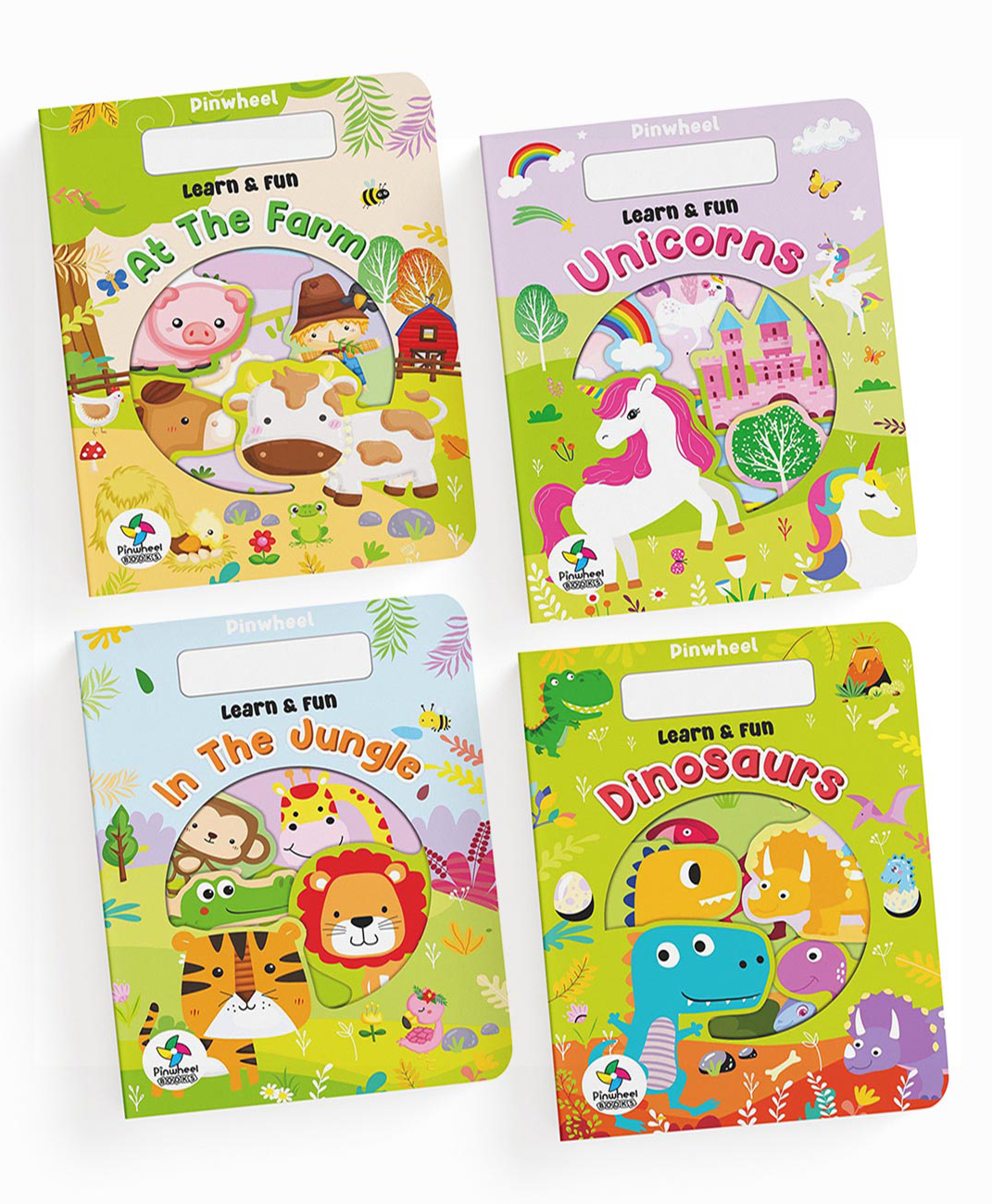 Learn & Fun Window Cut Books, Dinosaurs, Unicorns, Jungle, Farm, Set of 4 Books - English-image-25
