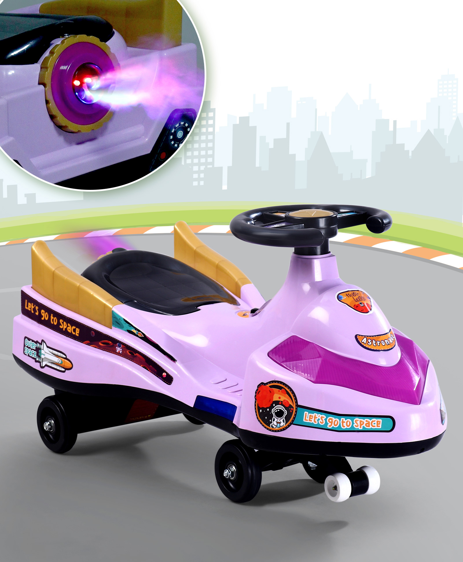 fab n funky Space Kids Swing Car With Light Music & Cool Smoke - Purple-picture-38