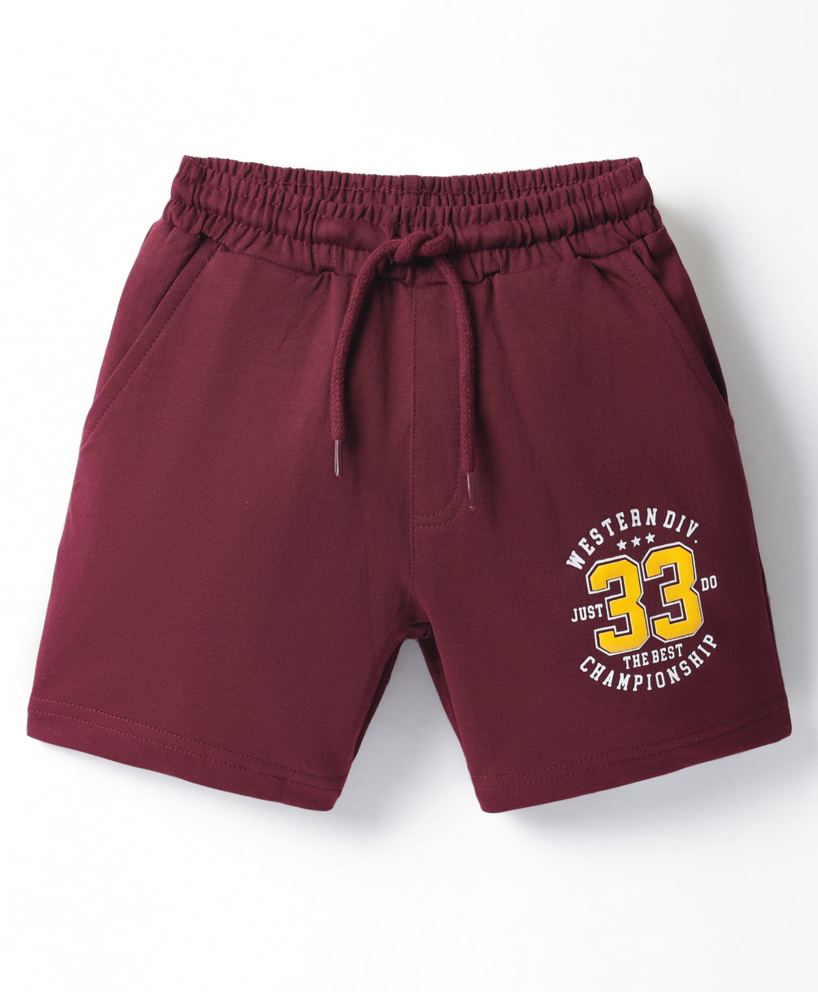 Taeko Single Jersey Knit Knee Length Shorts With Text Print - Maroon-picture-20
