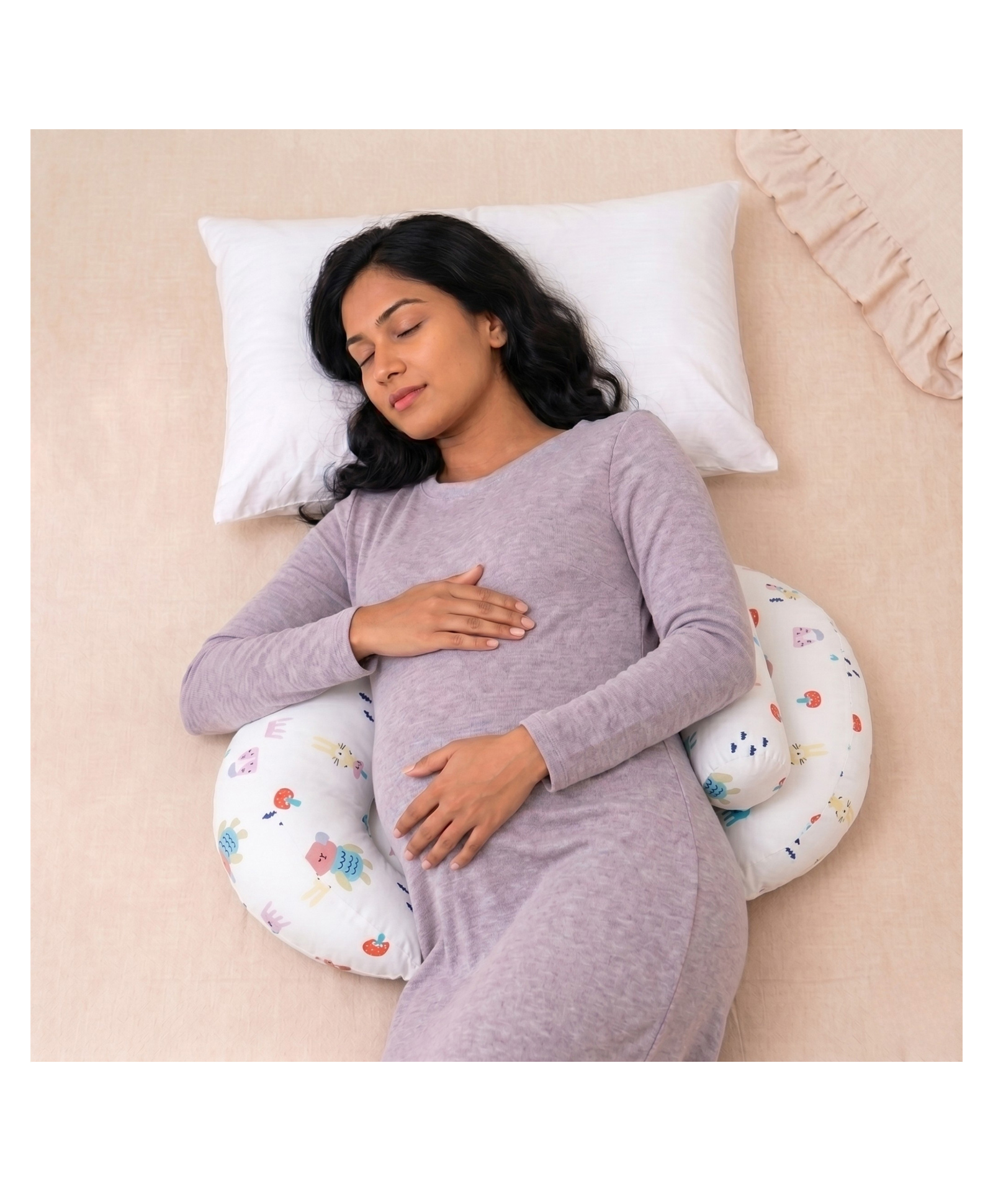 Bembika Pregnancy Pillow Adjustable U Shaped Pregnancy Pillow for Belly and Back Support, Maternity Body Pillow for Side Sleeping, Compact Pregnancy Support Pillow for Comfort(Happy Cow)-picture-4