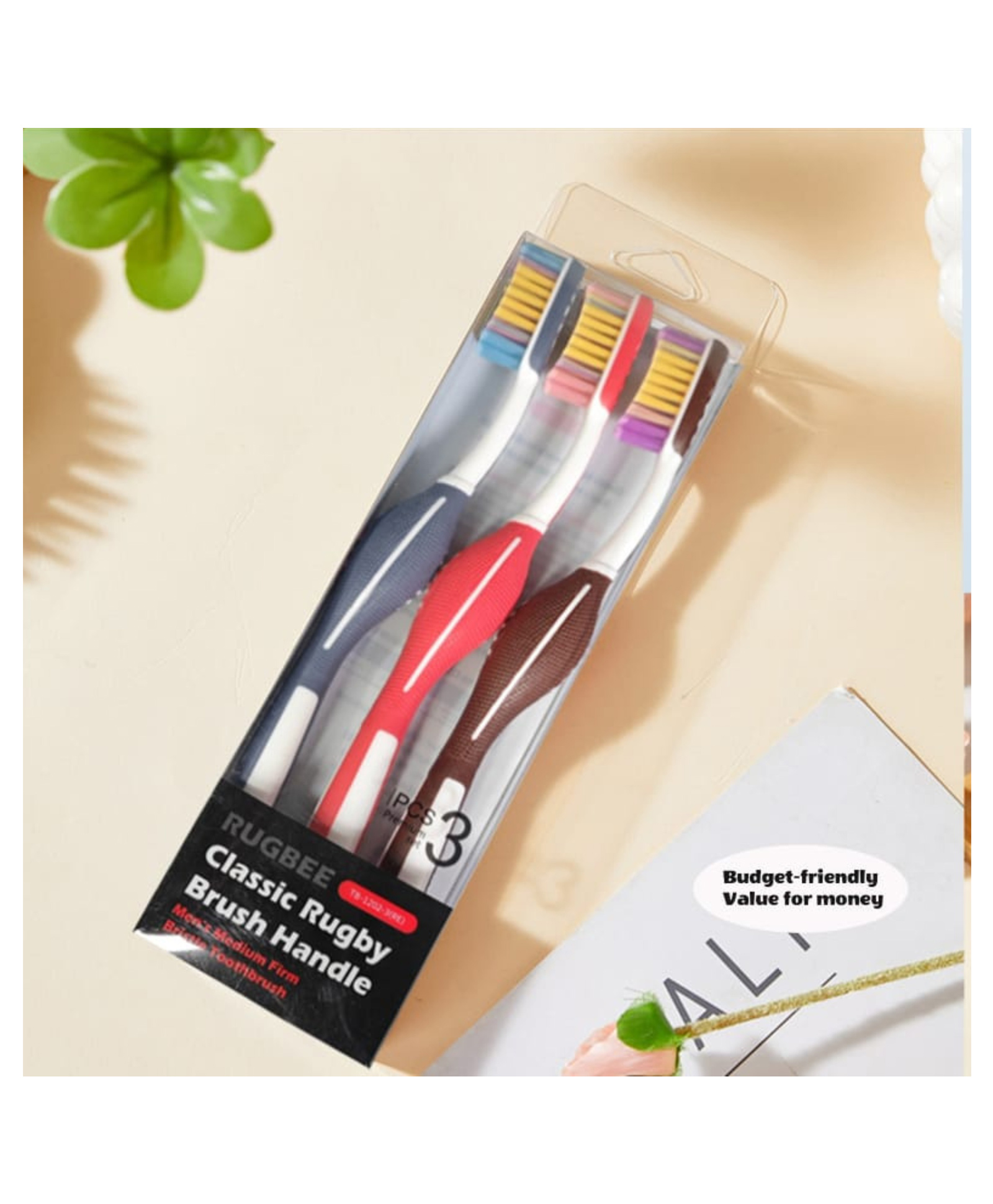 YAMAMA Classic Rugby Brush Tooth Brush Set -Toothbrush for Men And Women, Medium Bristles for Sensitive Teeth with Non-Slip Handle Design, Manual Tooth Brush for Adults(Pack of 3 - Multicolor)-picture-12