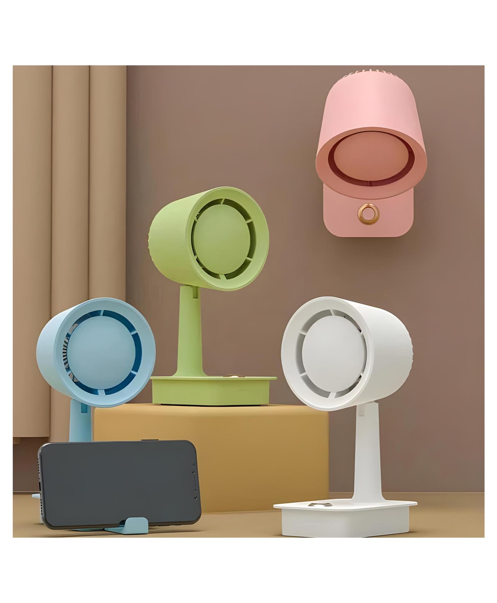 YAMAMA Desktop Fan Mini Portable Fan with Phone Holder Stand, Travel Cooler Fan, USB Rechargeable Mini Desktop Table Cooling Fan for Office, Quite Desk Fan, Mini Makeup Fan(Pack of 1Color May Vary)-image-2