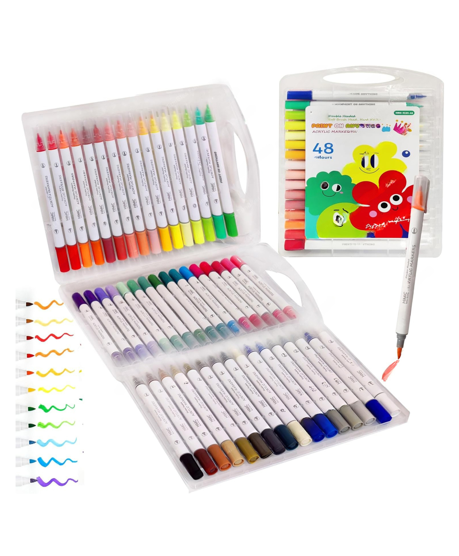 YAMAMA Acrylic Marker Colors Set Double Sided Head Soft Brush And Hard Head Markers, Acrylic Brush Head Paint Markers, Colors Markers Water Based Paint Pen for Rock Painting, Canvas, Photo Album, Craft, School Project 48 Pieces - Multicolor-picture-13