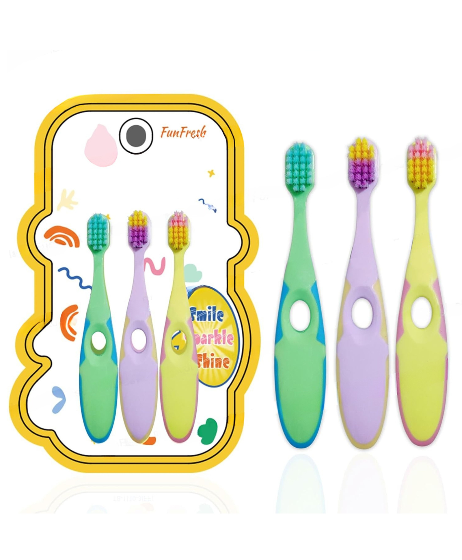 Yamama Kids Toothbrush Cute Pbt Soft Bristles Toothbrush Manual Toothbrush for Kids Colorful Ultrasoft Kids Toothbrush Pack of 3 - Multicolor-image-22