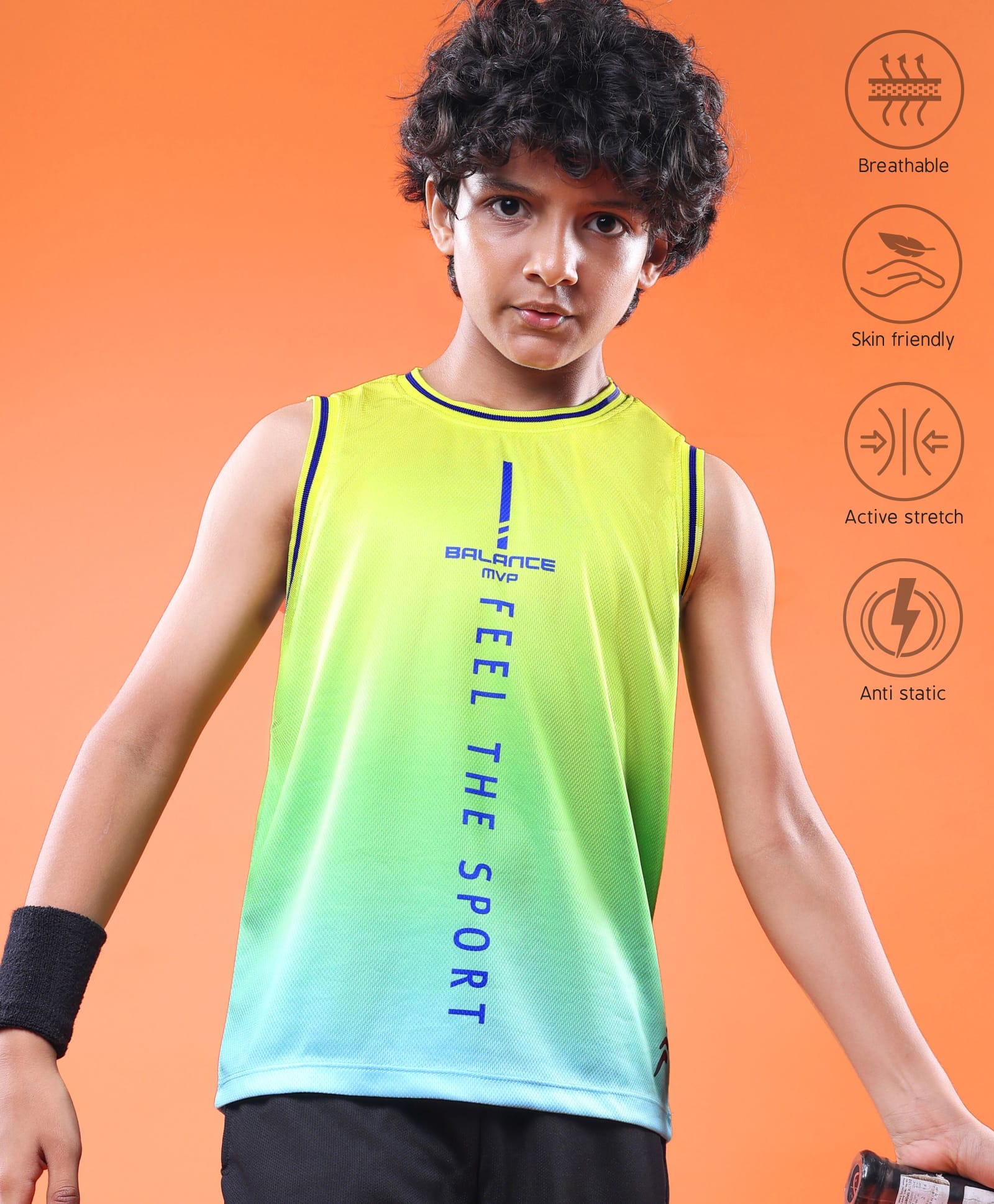 Pine Active Sleeveless T-Shirt With Text Print - Lime Green