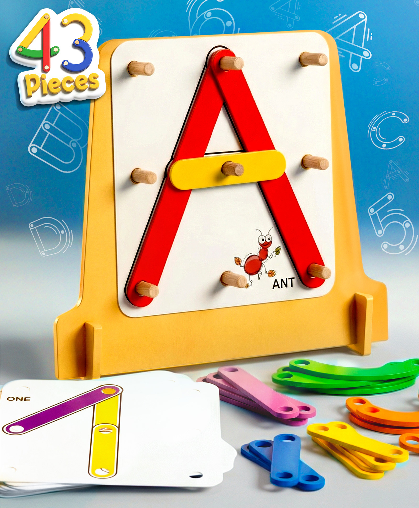 Bonfino Wooden Alphabet & Object Maker Puzzle for Kids Multicolor| 43 Pcs Montessori Learning & Educational Toy with Model Cards | Stacking, Fine Motor & Activity Set for 3+ Years | Birthday Gift-picture-28