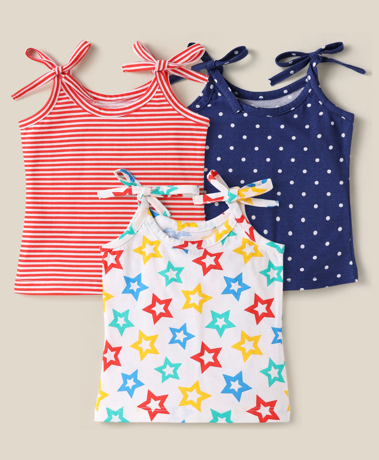 Babyhug 100% Cotton Single Jersey Knit Slips With Stripes & Floral Print Pack Of 3 - Red Navy Blue & White-picture-12