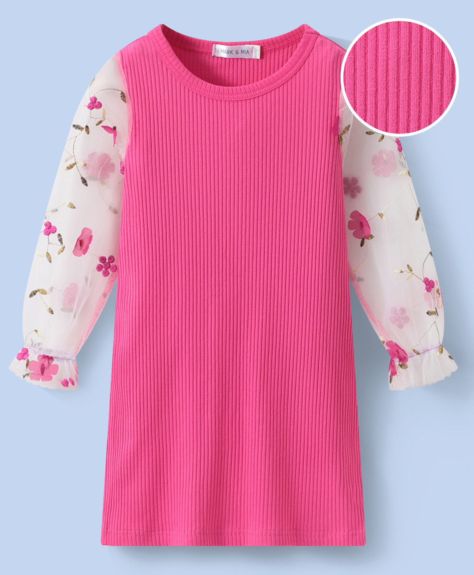 Mark & Mia Full Sleeves Frock with Floral Embroidery - Fuchsia-image-34