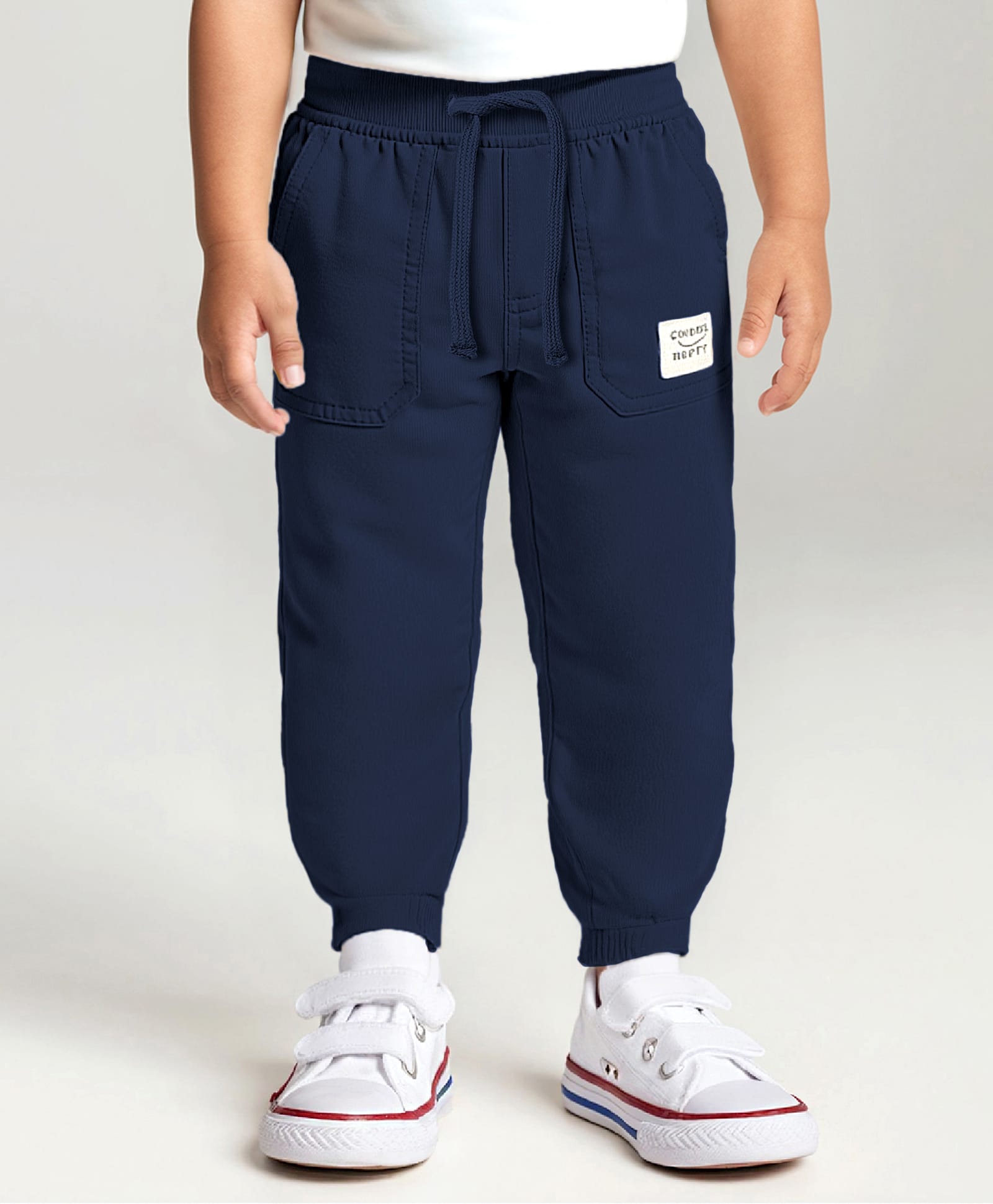 Babyhug Twill Woven Full Length Solid Coloured Trousers With Stretch - Navy Blue-picture-19