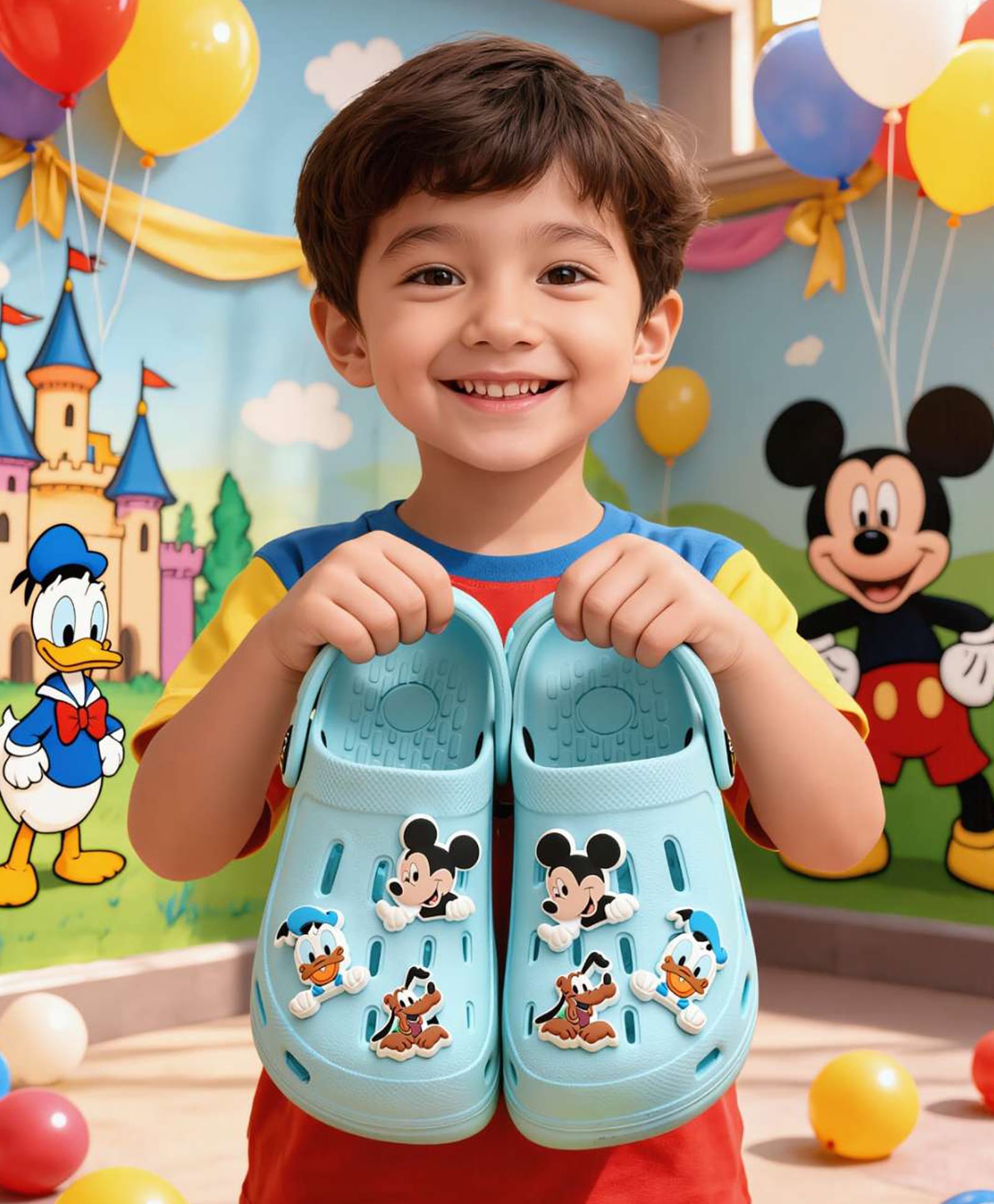 Disney by Yellow Bee Solid Perforated Clogs With Mickey & Friends Featuring Character Charms - Light Blue-picture-23