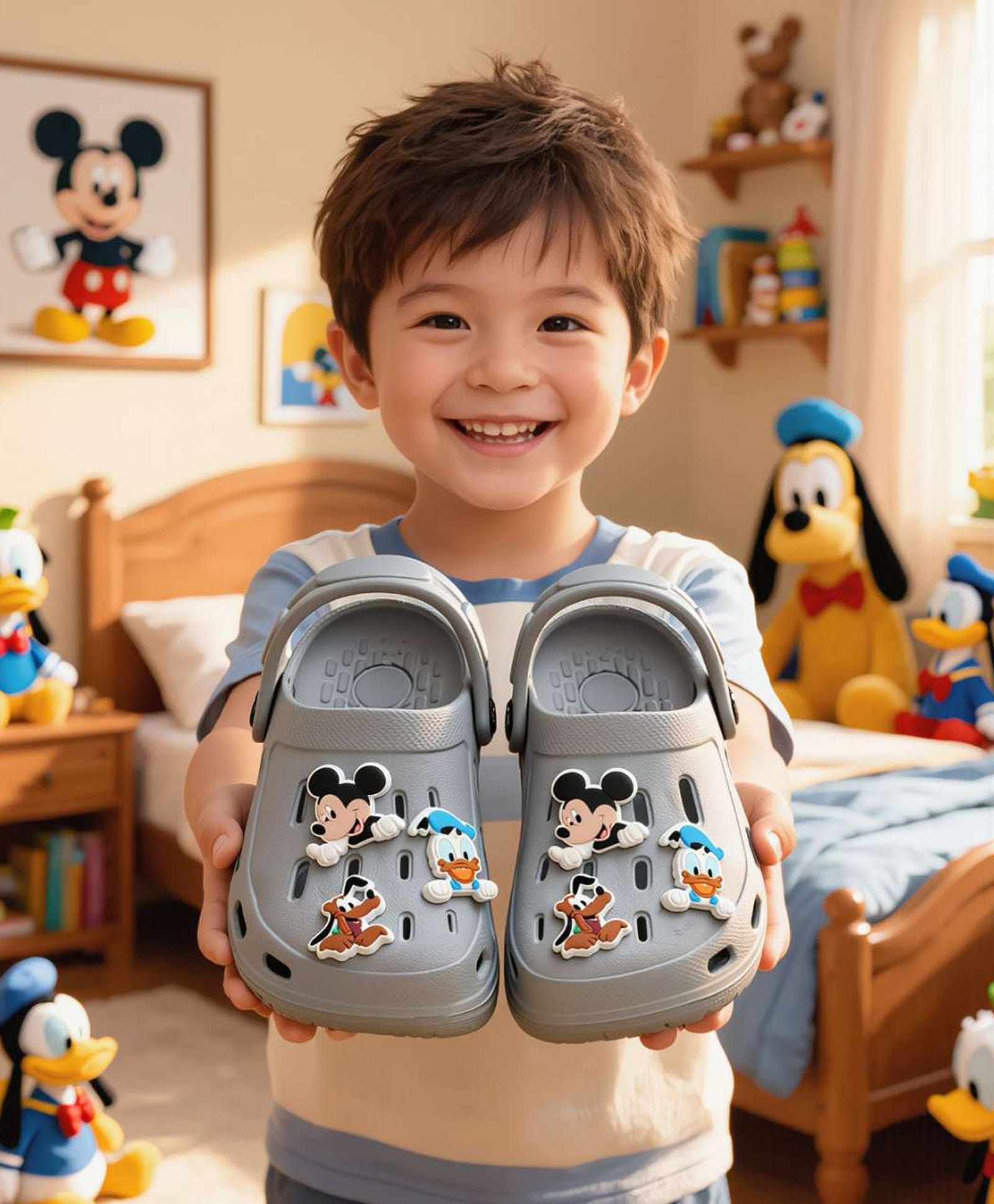 Disney by Yellow Bee Solid Perforated Clogs With Mickey & Friends Featuring Character Charms - Grey-picture-18