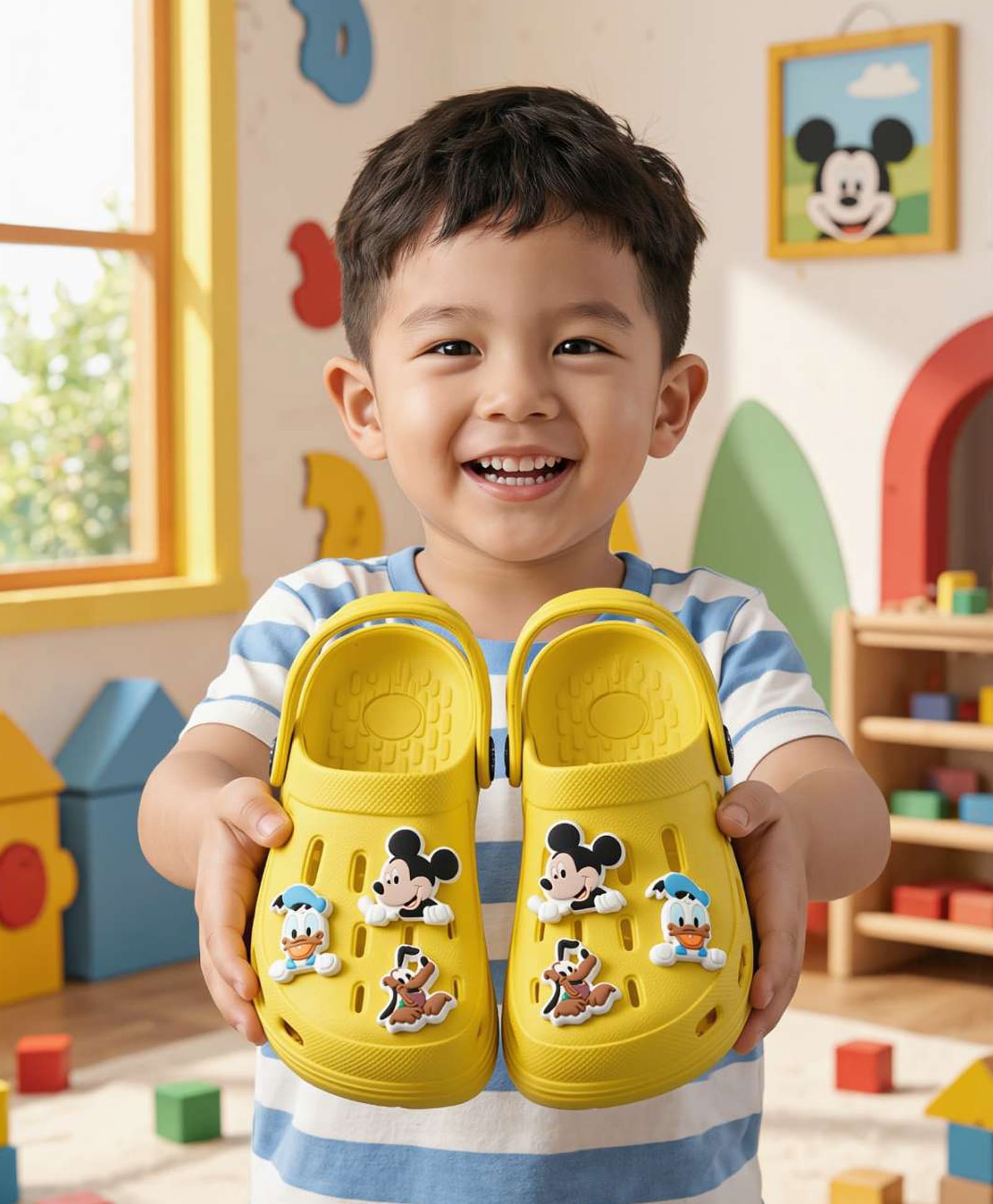 Disney by Yellow Bee Solid Perforated Clogs With Mickey & Friends Featuring Character Charms - Yellow-picture-11