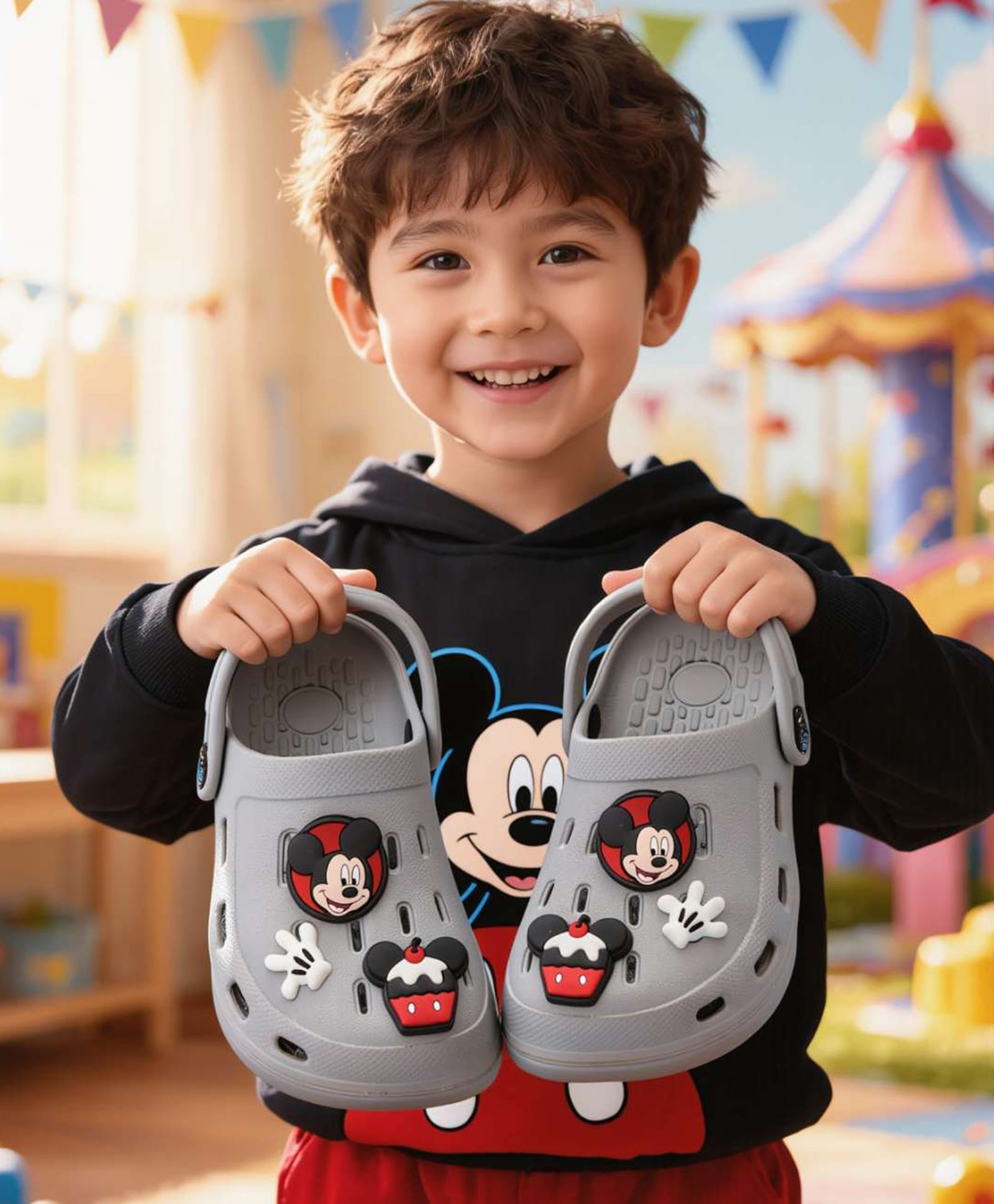 Disney by Yellow Bee Solid Perforated Clogs With Mickey & Friends Featuring Character Designed Charms - Grey-image-7