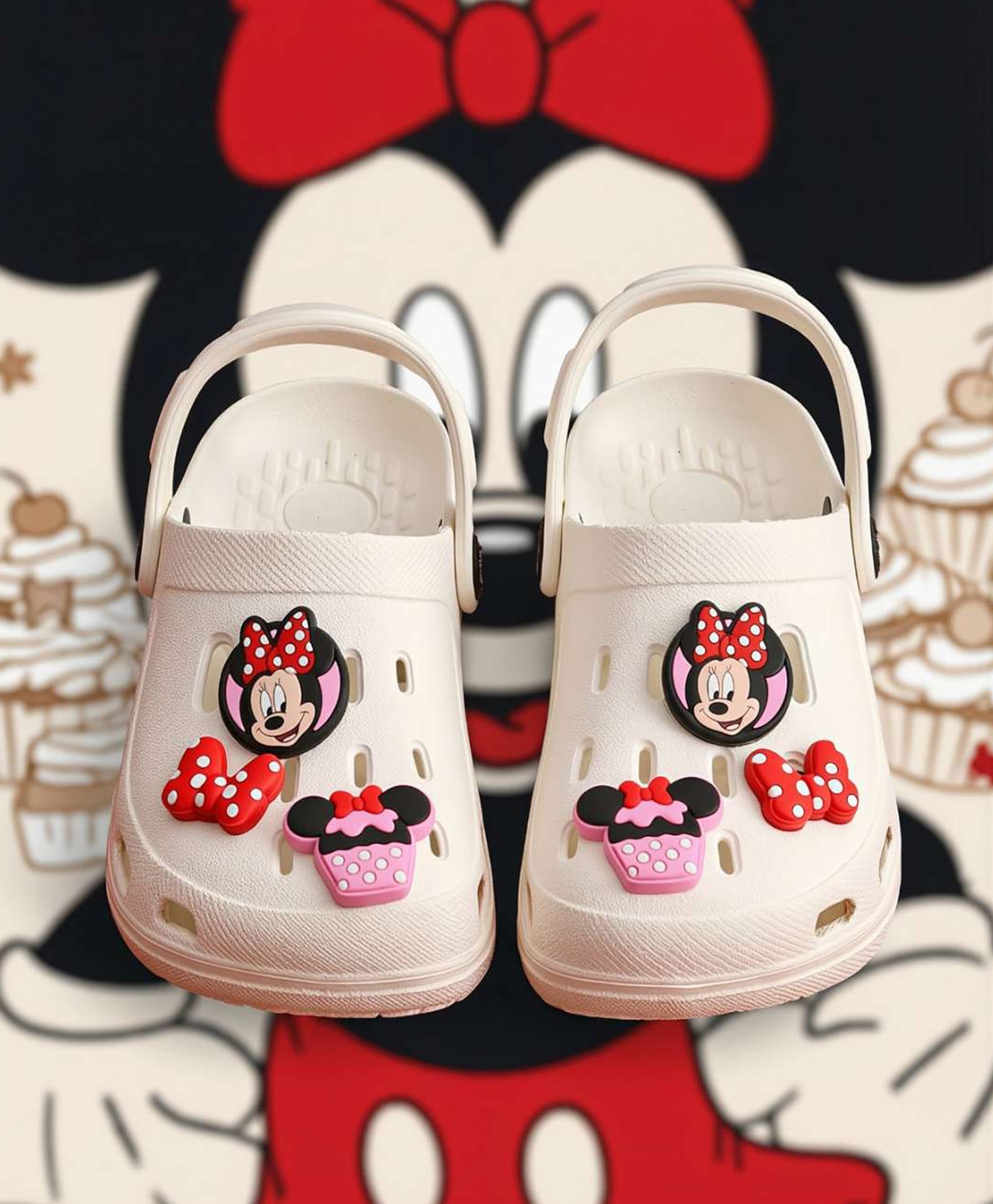 Disney by Yellow Bee Solid Perforated Clogs With Mickey & Friends Featuring Minnie Mouse & Bow Designed Charms - White-picture-12