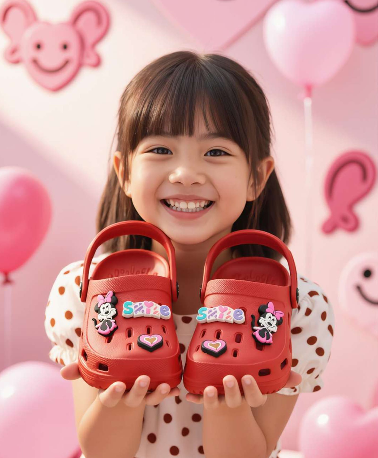 Disney by Yellow Bee Solid Perforated Clogs With Mickey & Friends Featuring Minnie Mouse & Heart Designed Charms - Red-picture-21