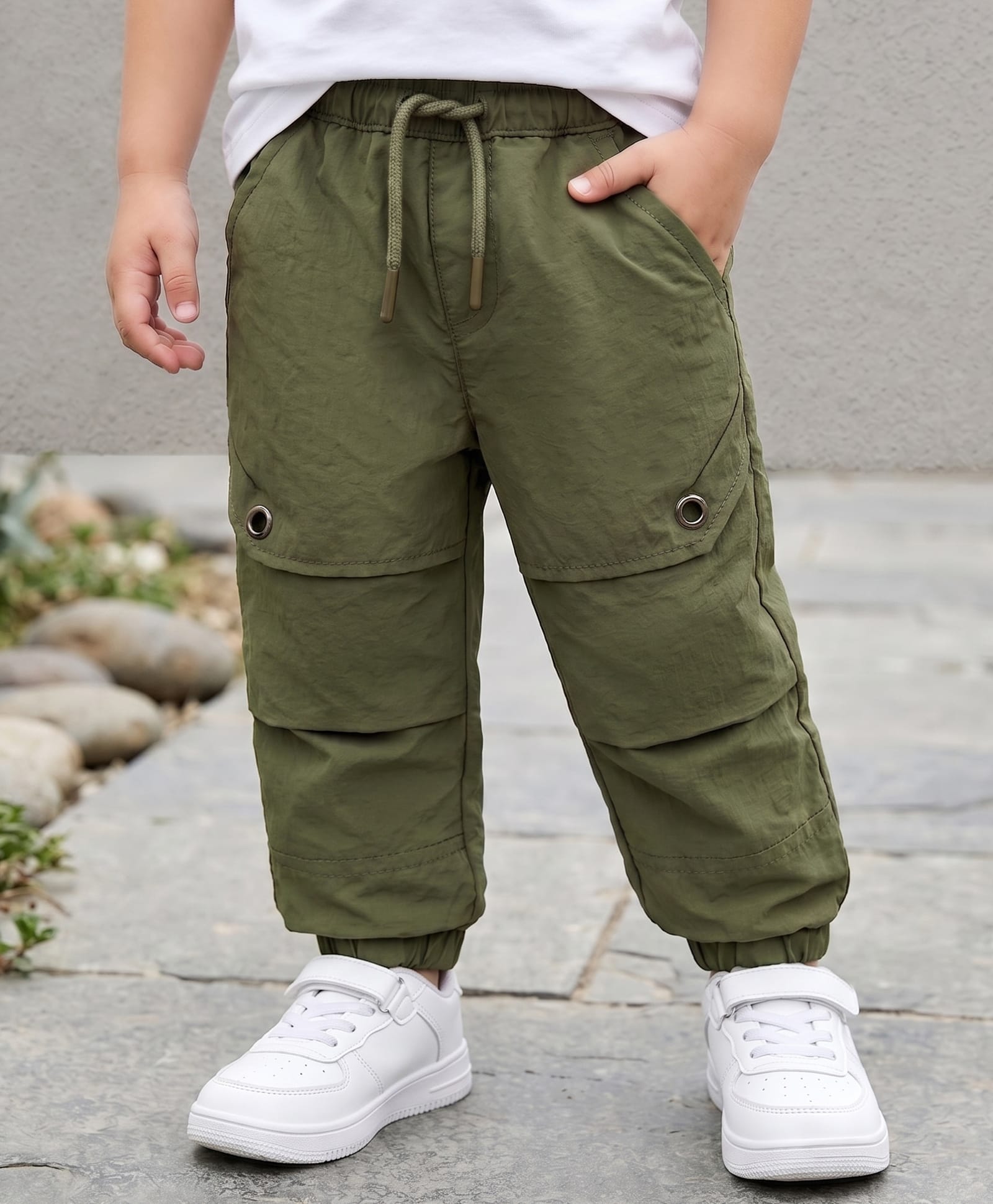 Babyhug Woven Full Length Solid Colour Trouser Pant - Olive Green-picture-10