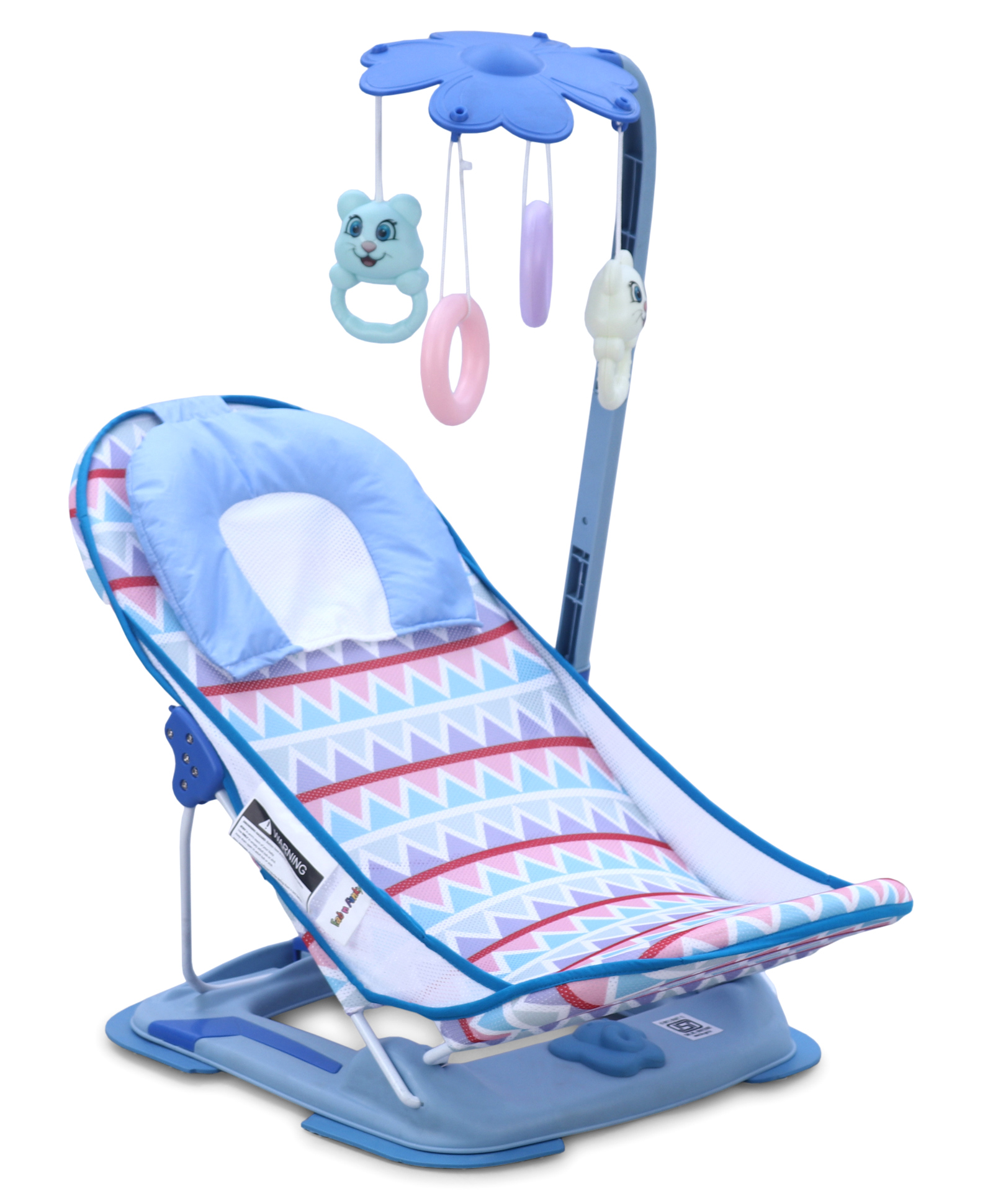 Baby Bather With Toys - Light Blue| Reclining Seat| Spacious| Anti Skid Base| Head Support| Compact Fold| Travel Friendly| Washable Cover| Newborn| Boys & Girls