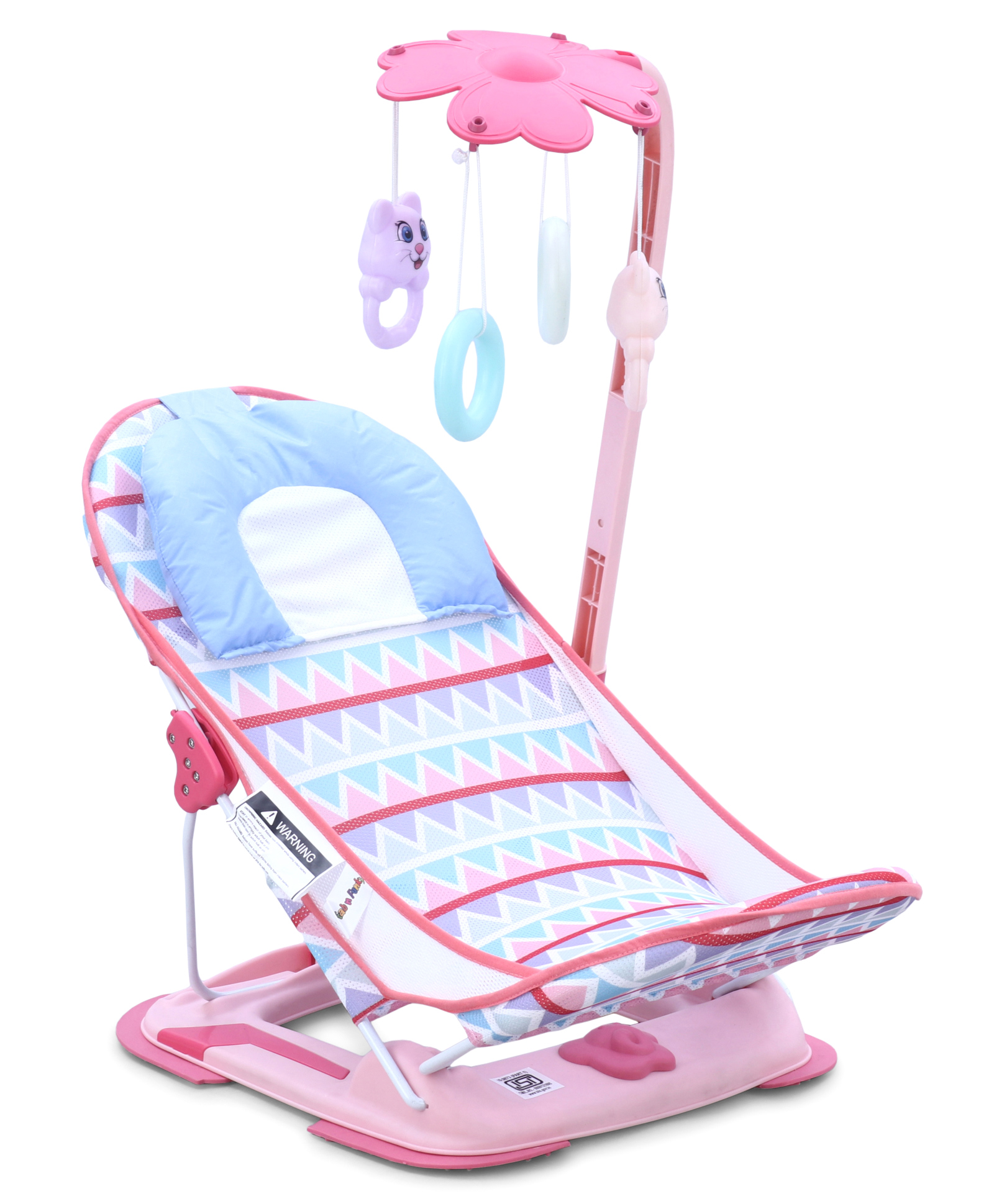 Baby Bather With Toys - Pink| Reclining Seat| Spacious| Anti Skid Base| Head Support| Compact Fold| Travel Friendly| Washable Cover| Newborn| Boys & Girls