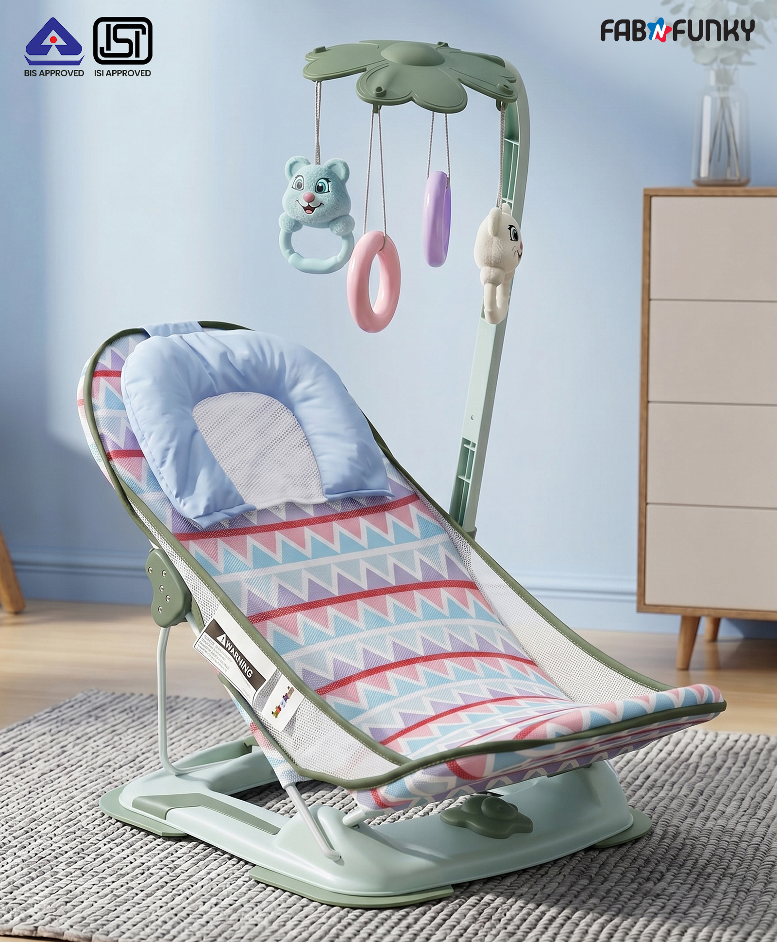Baby Bather With Toys - Green| Reclining Seat| Spacious| Anti Skid Base| Head Support| Compact Fold| Travel Friendly| Washable Cover| Newborn| Boys & Girls-image-20