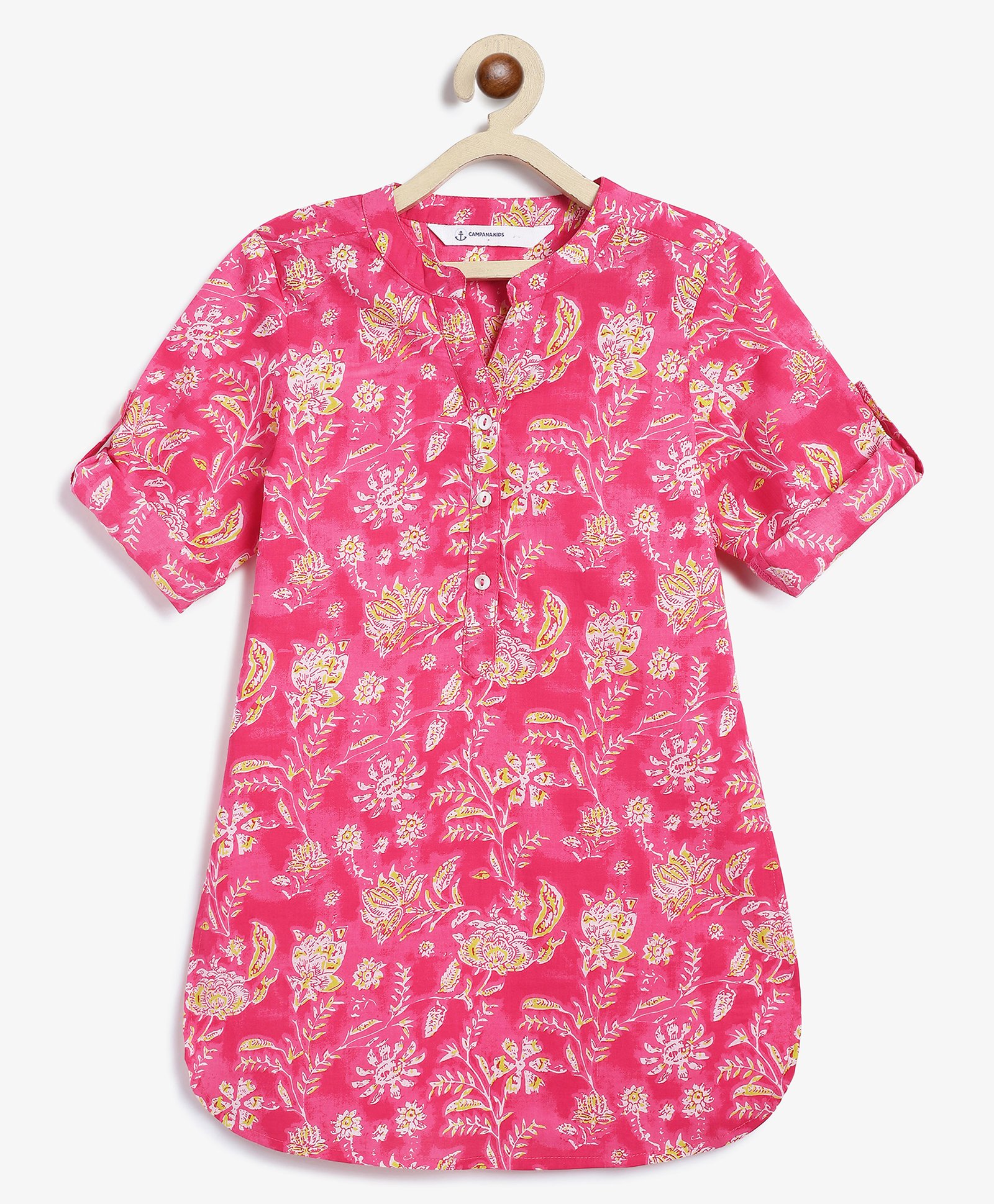 Campana 100% Cotton Three Fourth Sleeves Floral Printed Kurta - Magenta-picture-35