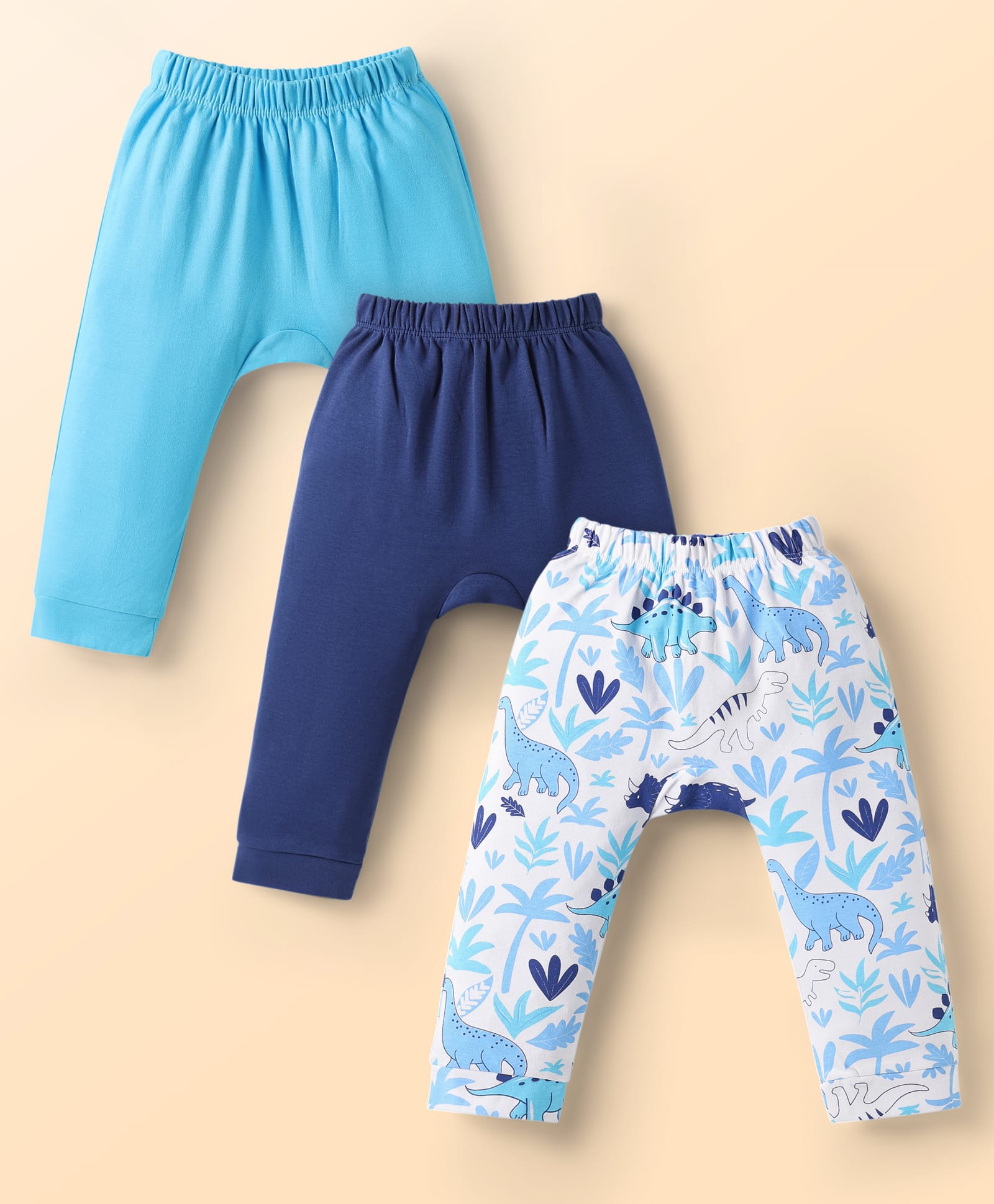 Doodle Poodle Cotton Knit Full Length Diaper Leggings with Animal Print Pack Of 3 - Navy Blue & Light Blue-image-23