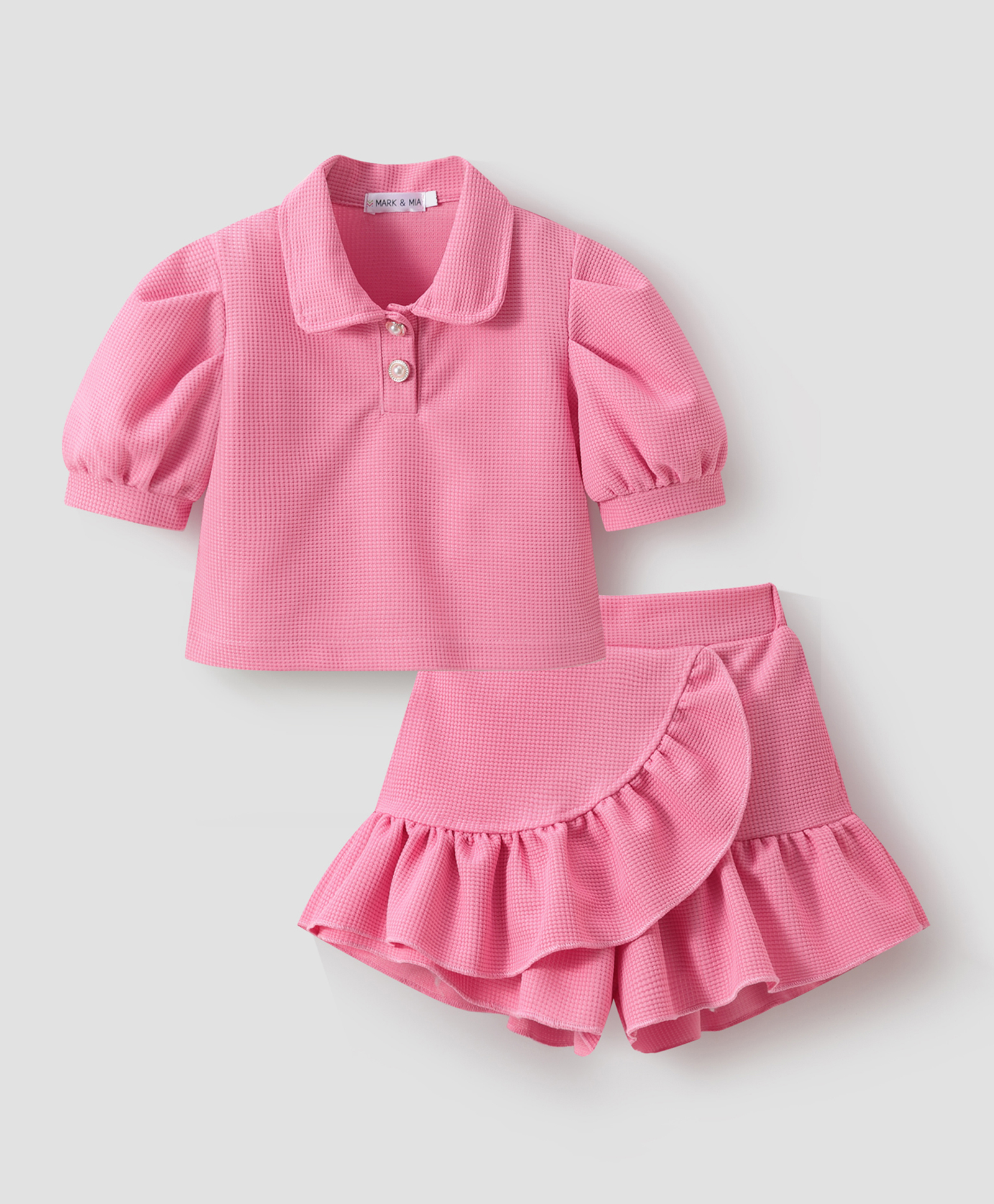 Mark & Mia Half Sleeves Solid Polo Top & Skort Set - Pink-picture-22