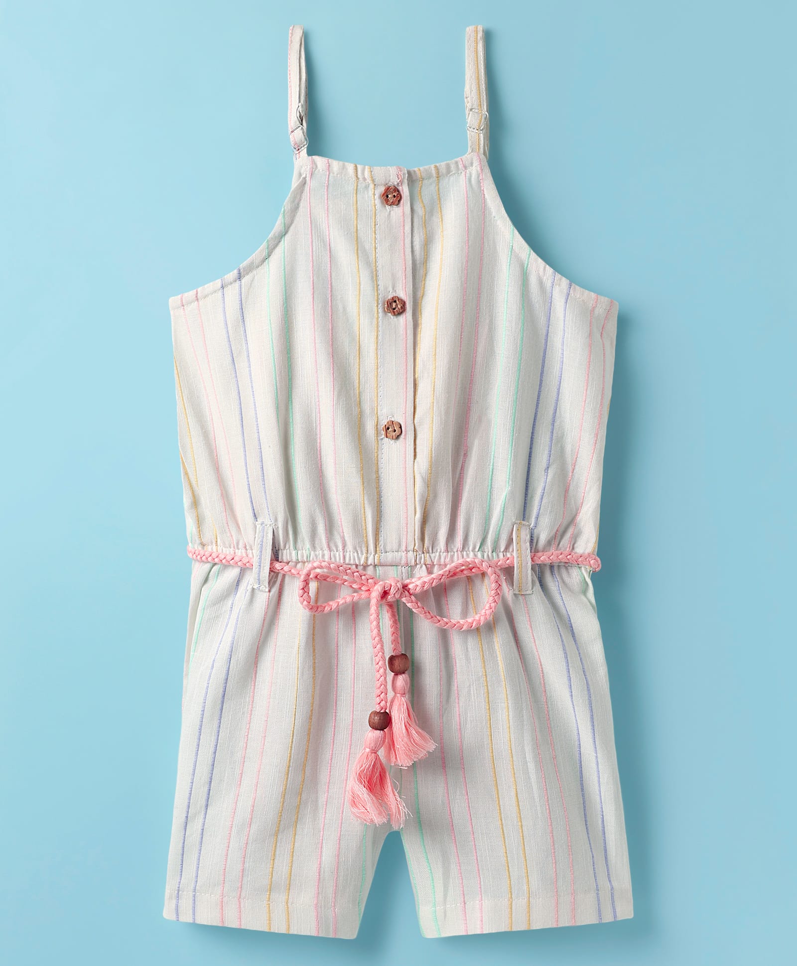 Simply Premium Cotton Woven Sleeveless Jumpsuit With Stripes - White-picture-42