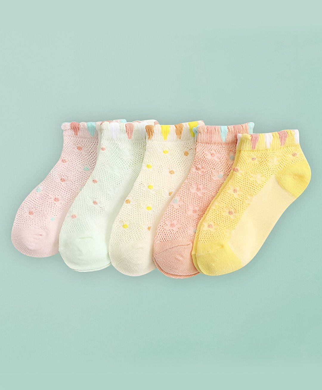 MOMISY Cotton Pack Of 5 Floral Designed Socks - Multi Colour-image-22