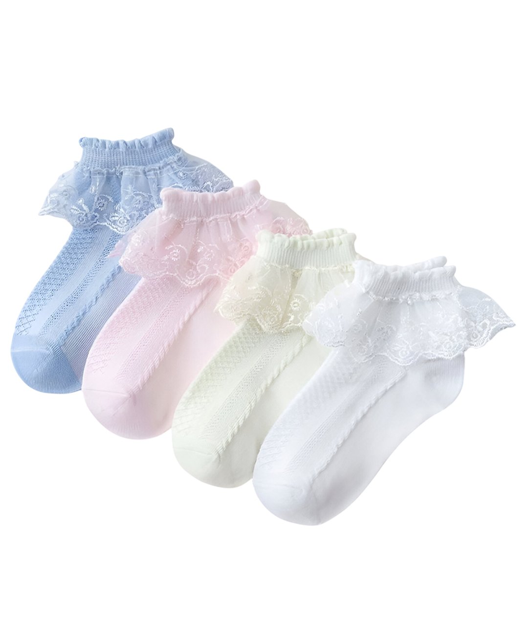 MOMISY Cotton Pack Of 4 Lace Detailed Socks - Multi Colour-picture-26