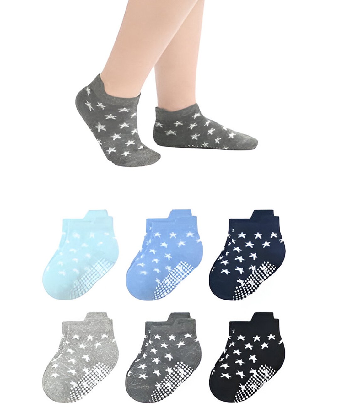 MOMISY Cotton Pack Of 6 Stars Designed Anti Skid Socks - Multi Colour-picture-45