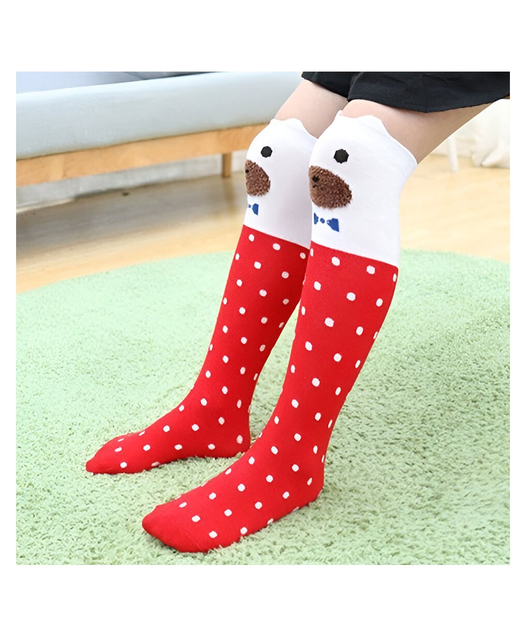 MOMISY Cotton Polka Dots & Animal Designed Socks - Red-image-42