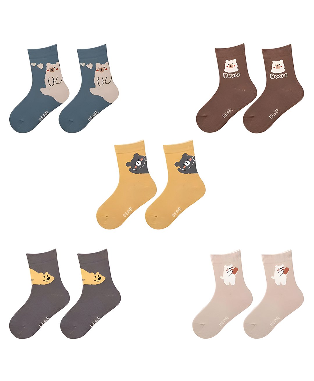 MOMISY Cotton Pack Of 5 Bears Designed Socks - Multi Colour-image-36