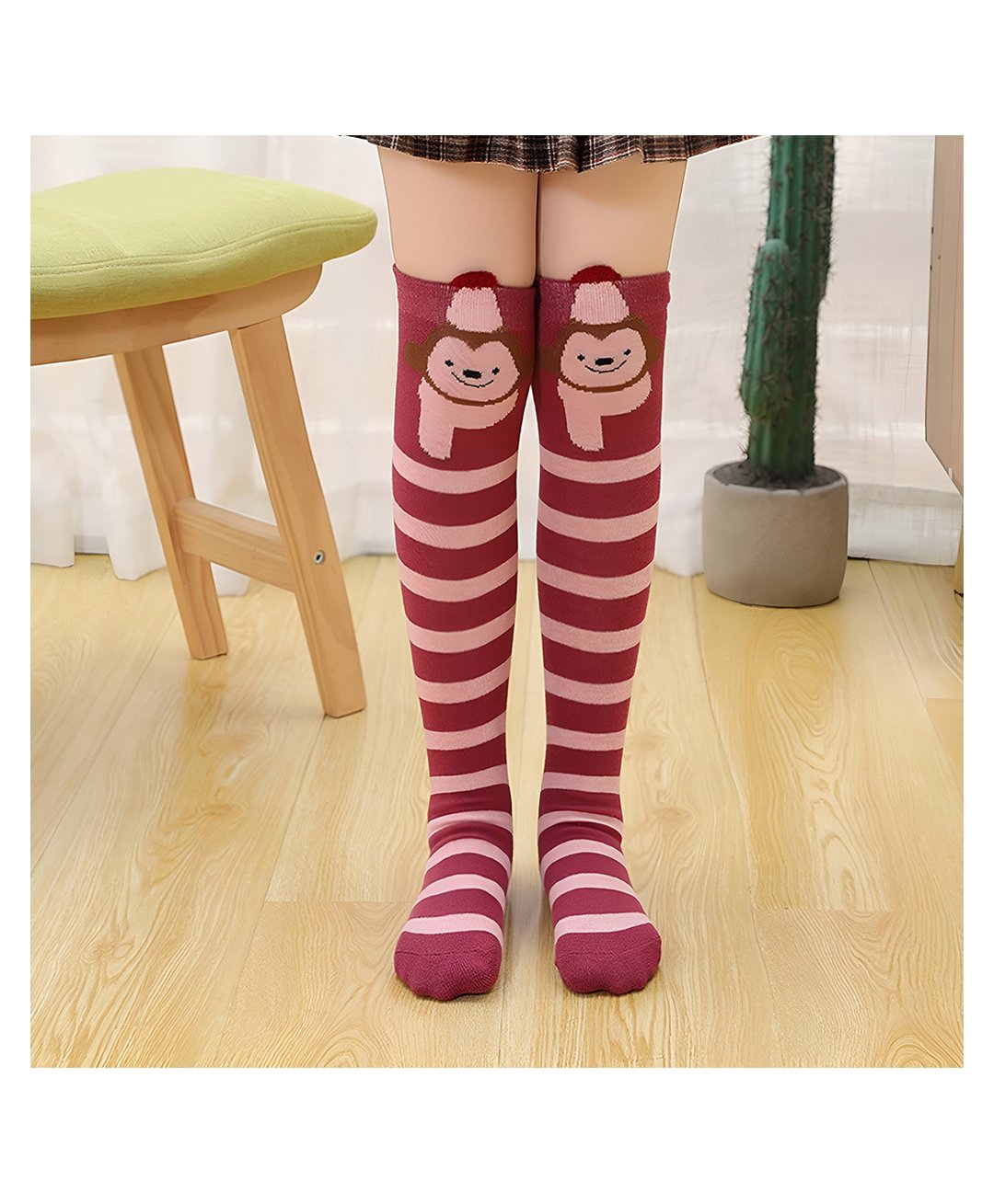 MOMISY Moneky Designed Striped Socks - Burgundy-picture-30