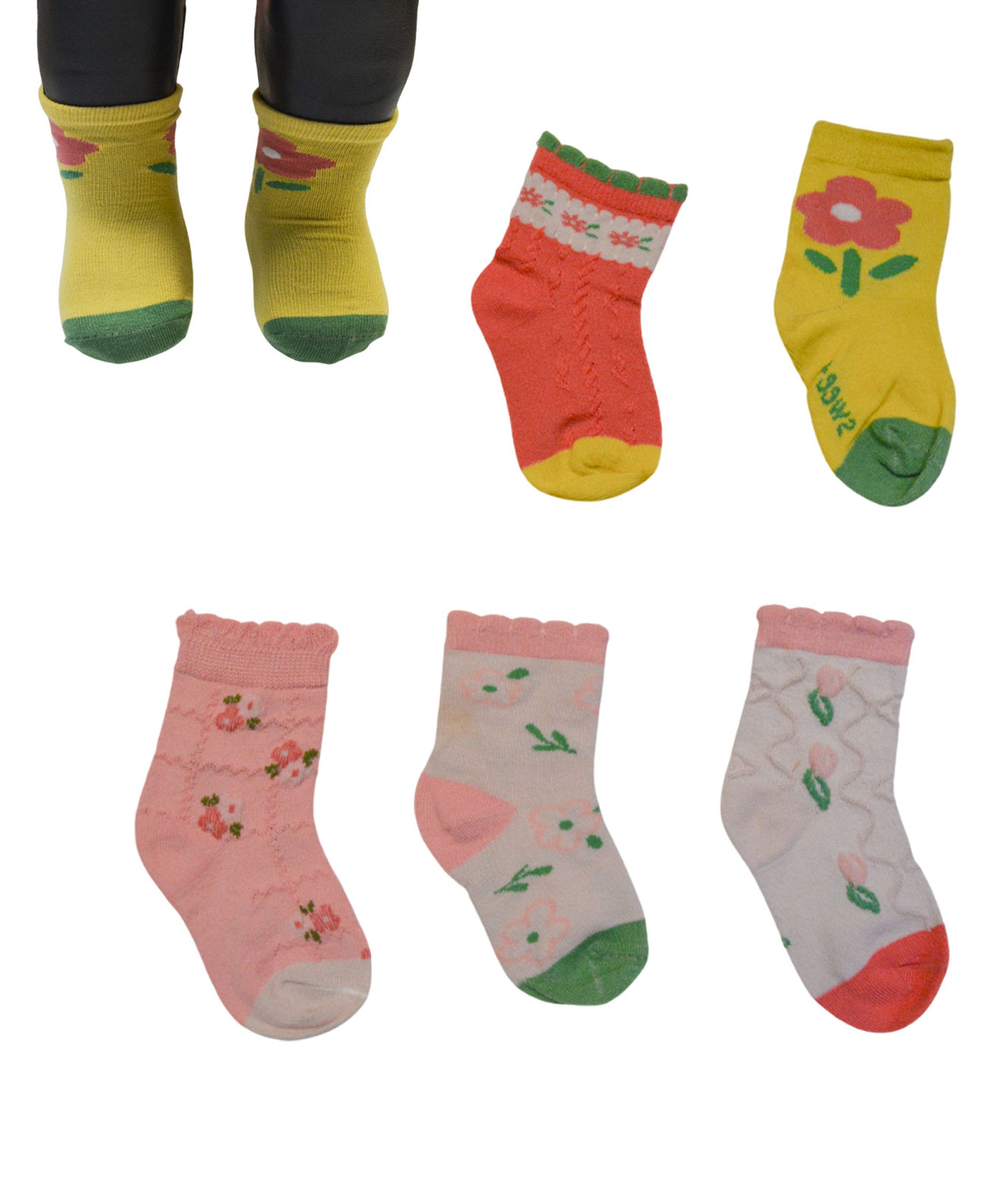 MOMISY Pack Of 5 Floral Printed Tube Socks - Multi Colour-picture-22