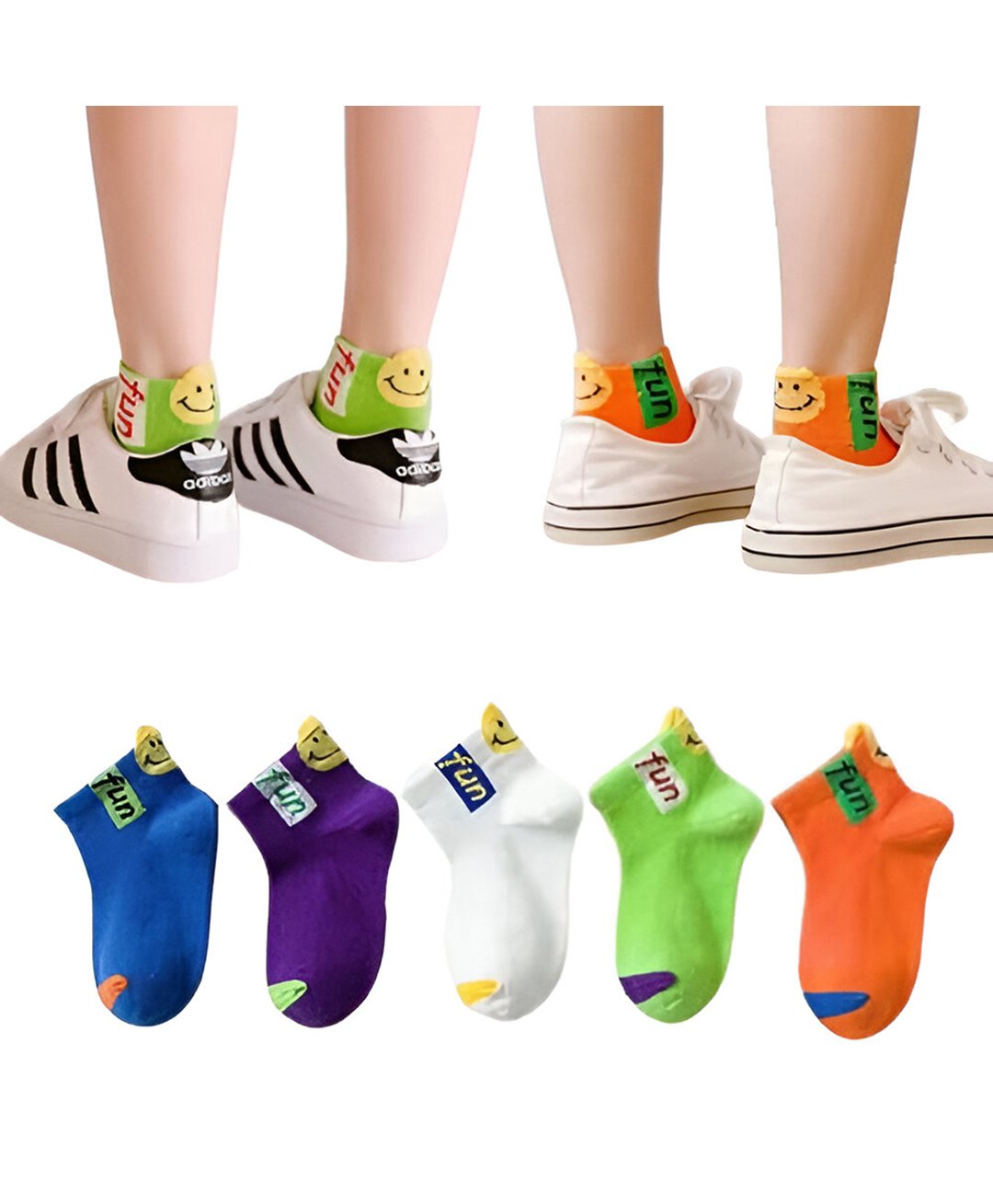 MOMISY Pack Of 5 Fun Text & Smiley Designed Socks - Multi Colour-image-34