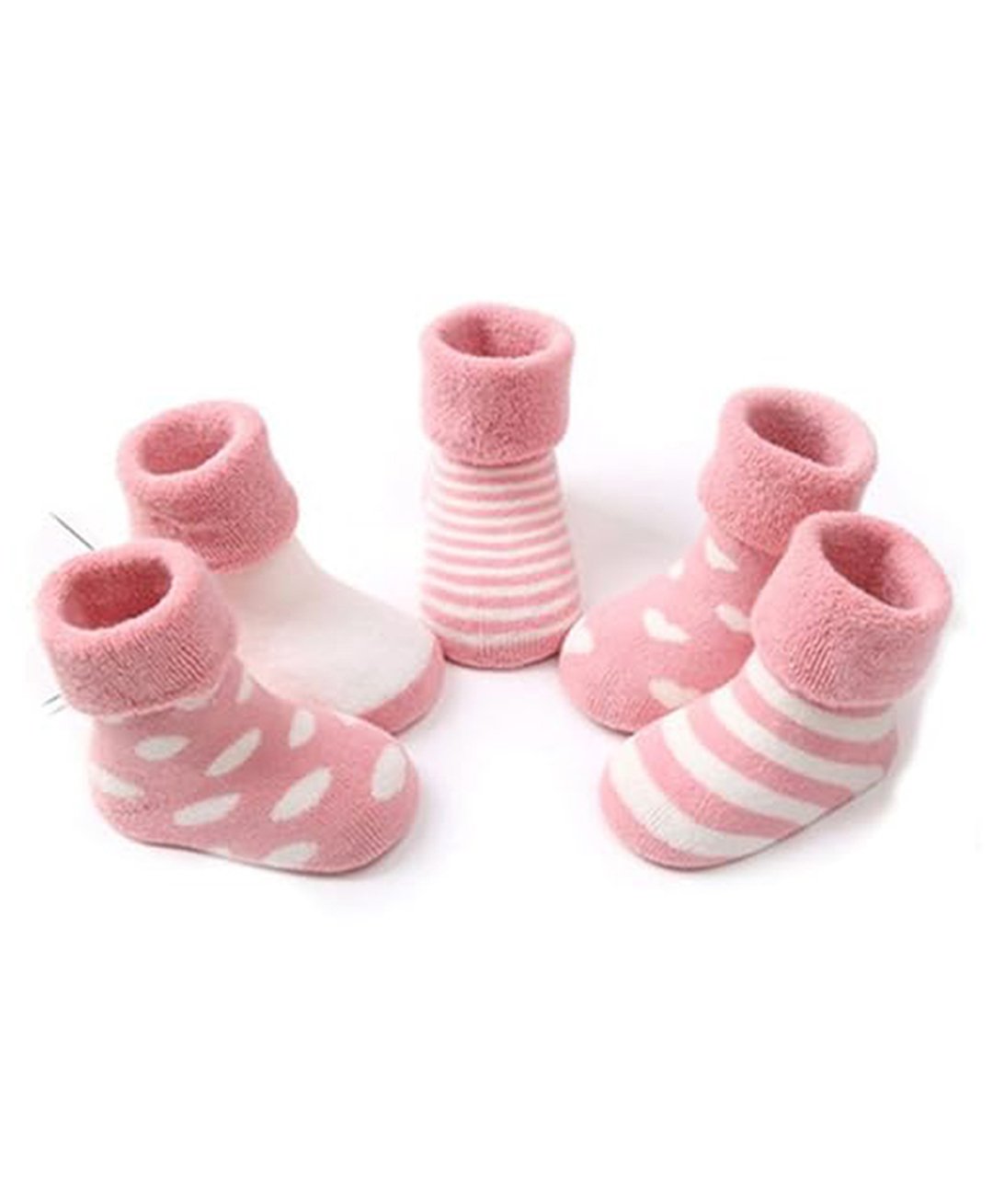 MOMISY Cotton Pack Of 5 Striped & Hearts Designed Tube Socks - Light Pink-image-29