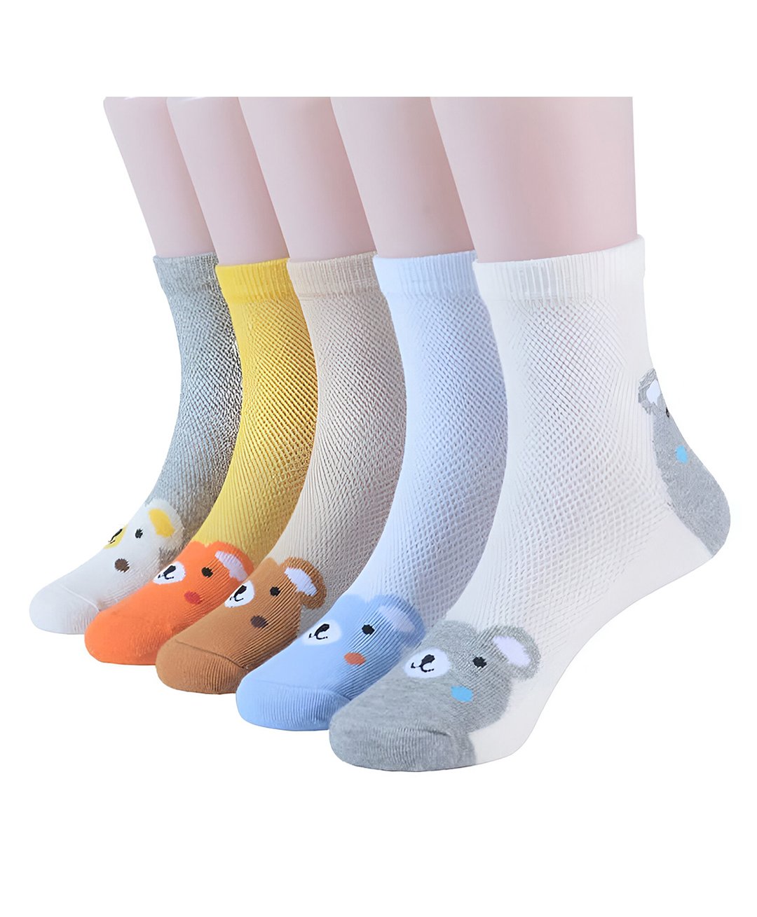 MOMISY Pack Of 5 Teddy Bear Printed Socks - Multi Colour-picture-12