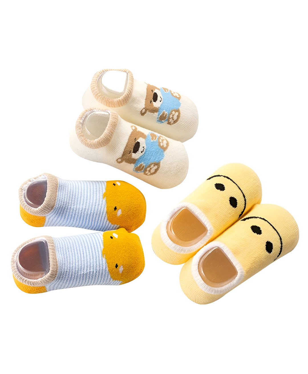 MOMISY Pack Of 3 Teddy Bear Printed & Striped Tube Socks - Multi Colour-image-42