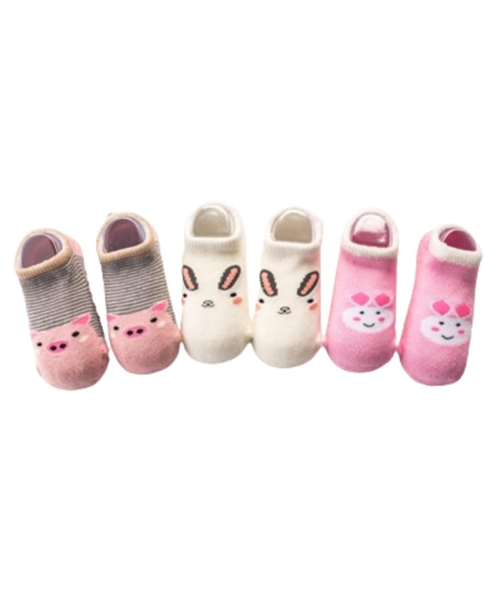 MOMISY Cotton Pack Of 3 Baby Pig & Rabbit Designed Tube Socks - Multi Colour-image-20