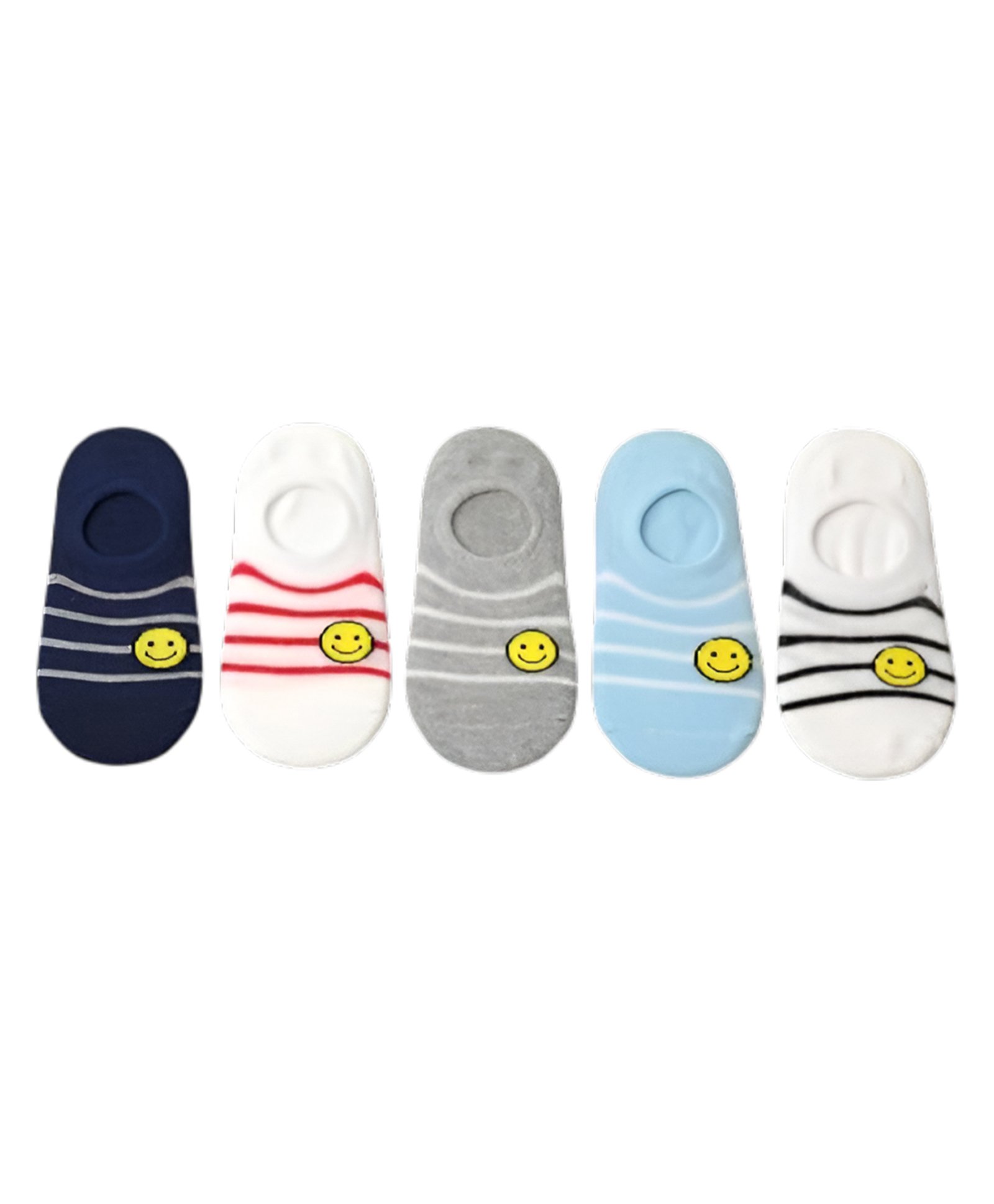 MOMISY Cotton Pack Of 5 Striped & Smiley Designed Socks - Multi Colour-image-23