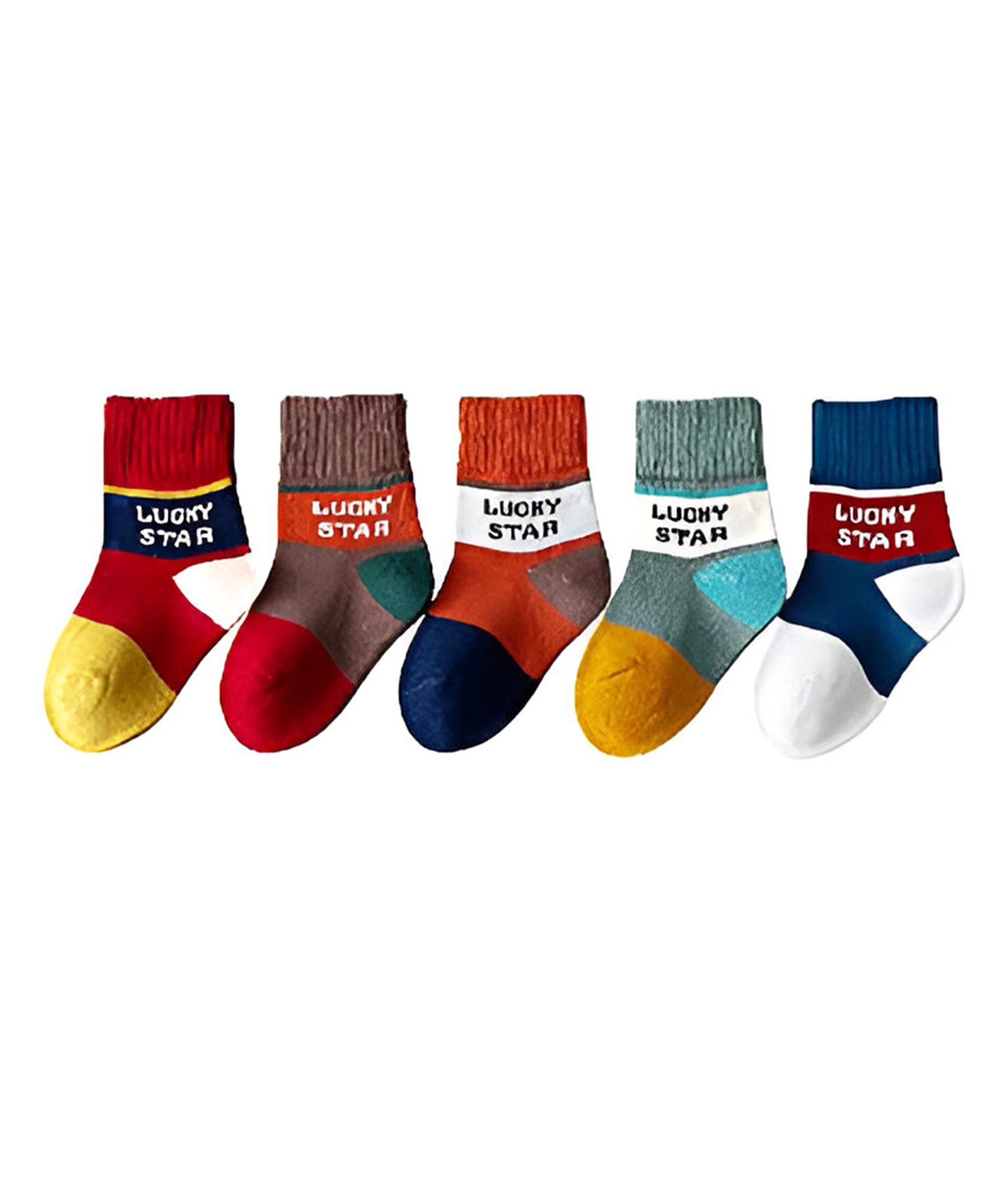MOMISY Cotton Pack Of 5 Colour Blocked Socks - Multi Colour-image-28