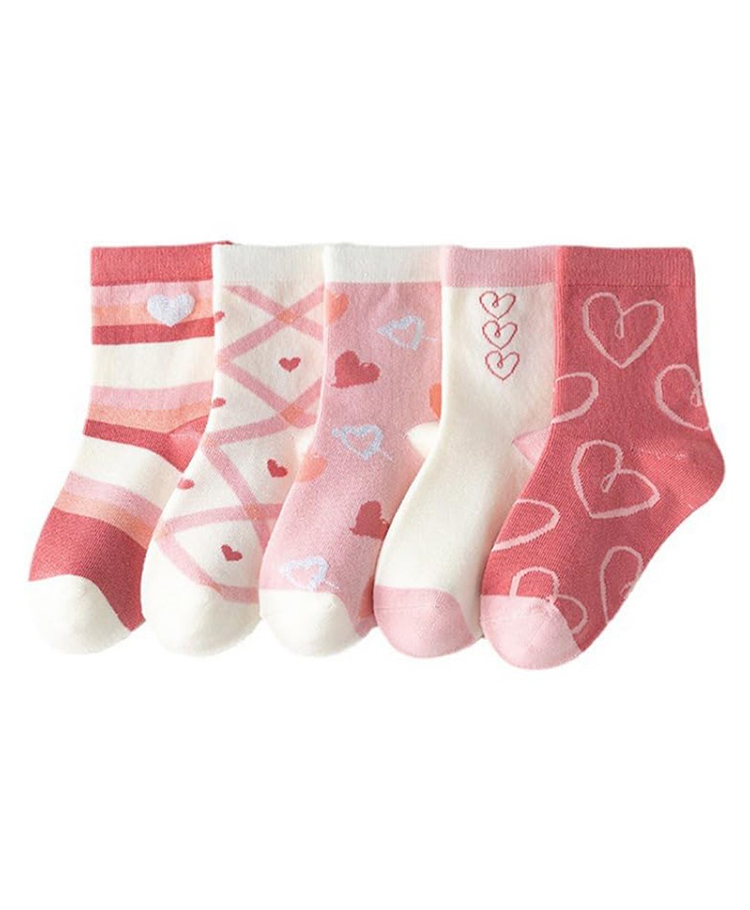 MOMISY Pack Of 5 Hearts Printed & Striped Tube Socks - Multi Colour-image-38