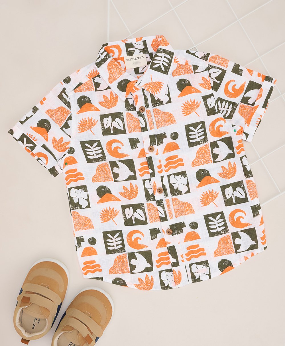 Pantaloons Baby Cotton Half Sleeves Floral & Birds Printed Shirt - White-picture-40