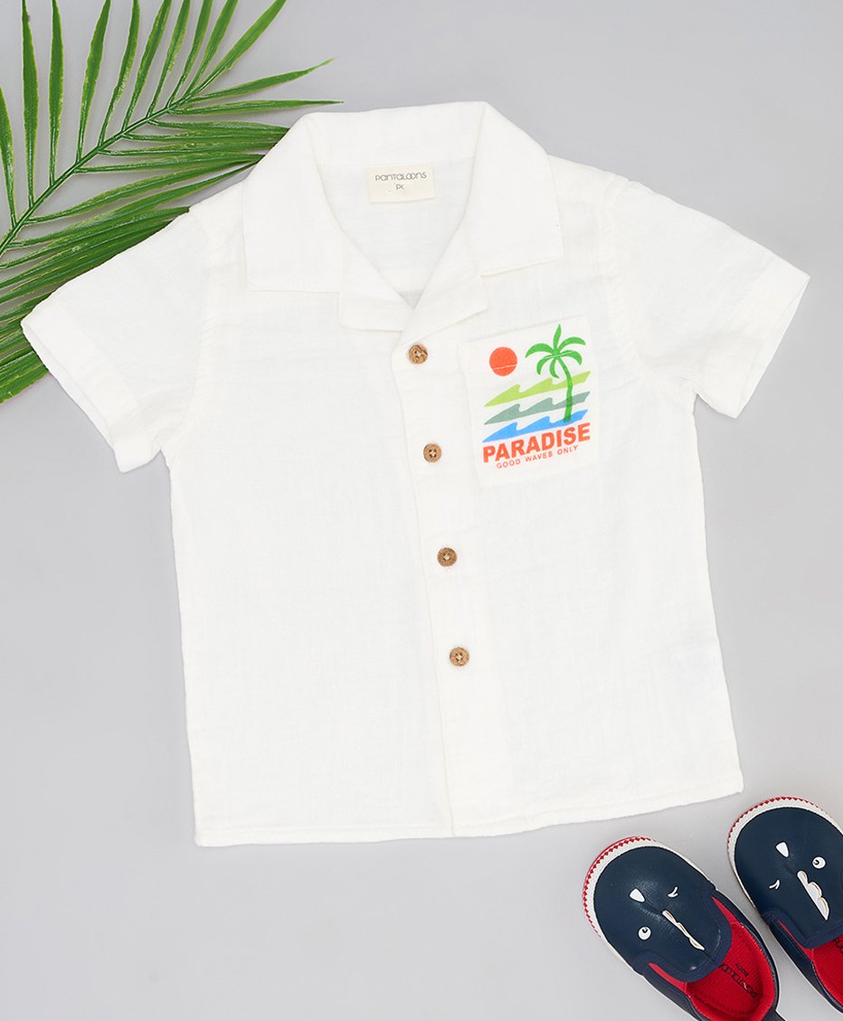Pantaloons Baby Cotton Half Sleeves Beach Theme Printed Shirt - White-picture-11