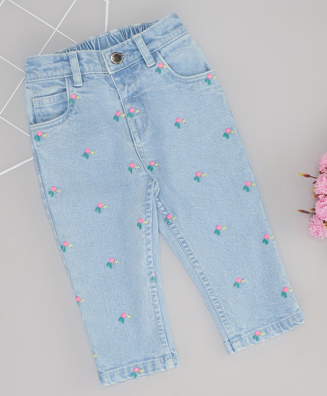 Pantaloons Baby Denim Floral Embroidered Jeans - Blue-picture-12