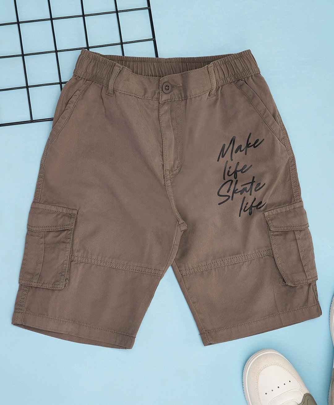 Pantaloons Junior Cotton Make Life Skate Life Text Printed Shorts - Smoked Pearl-picture-15