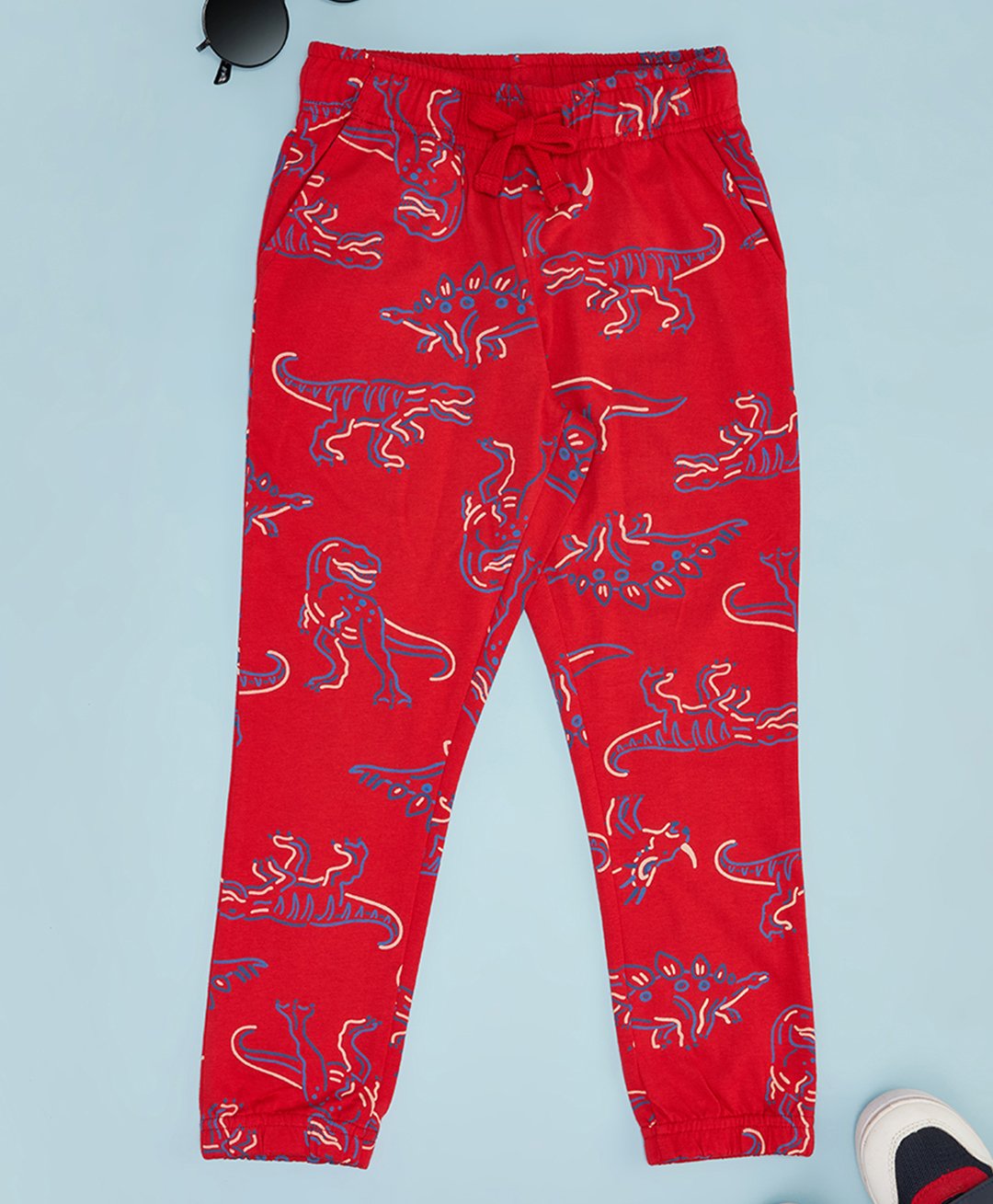 Pantaloons Junior Cotton Dinosaurs Printed Track Pants - Fiery Red-image-44