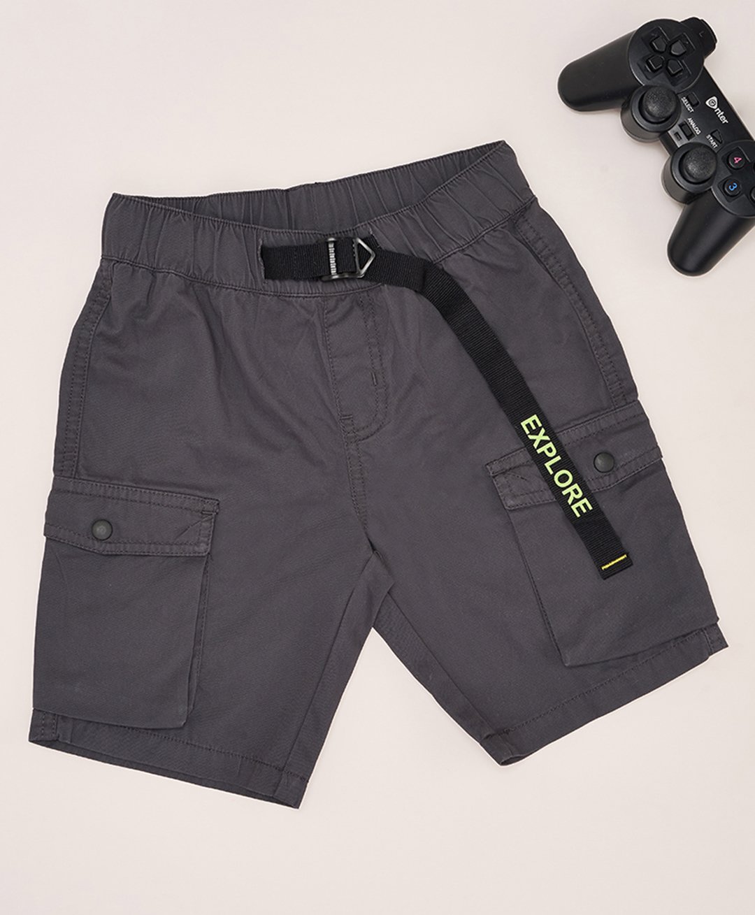Pantaloons Junior Pocket Detailed Explore Text Printed Shorts - Dark Shadow-image-36