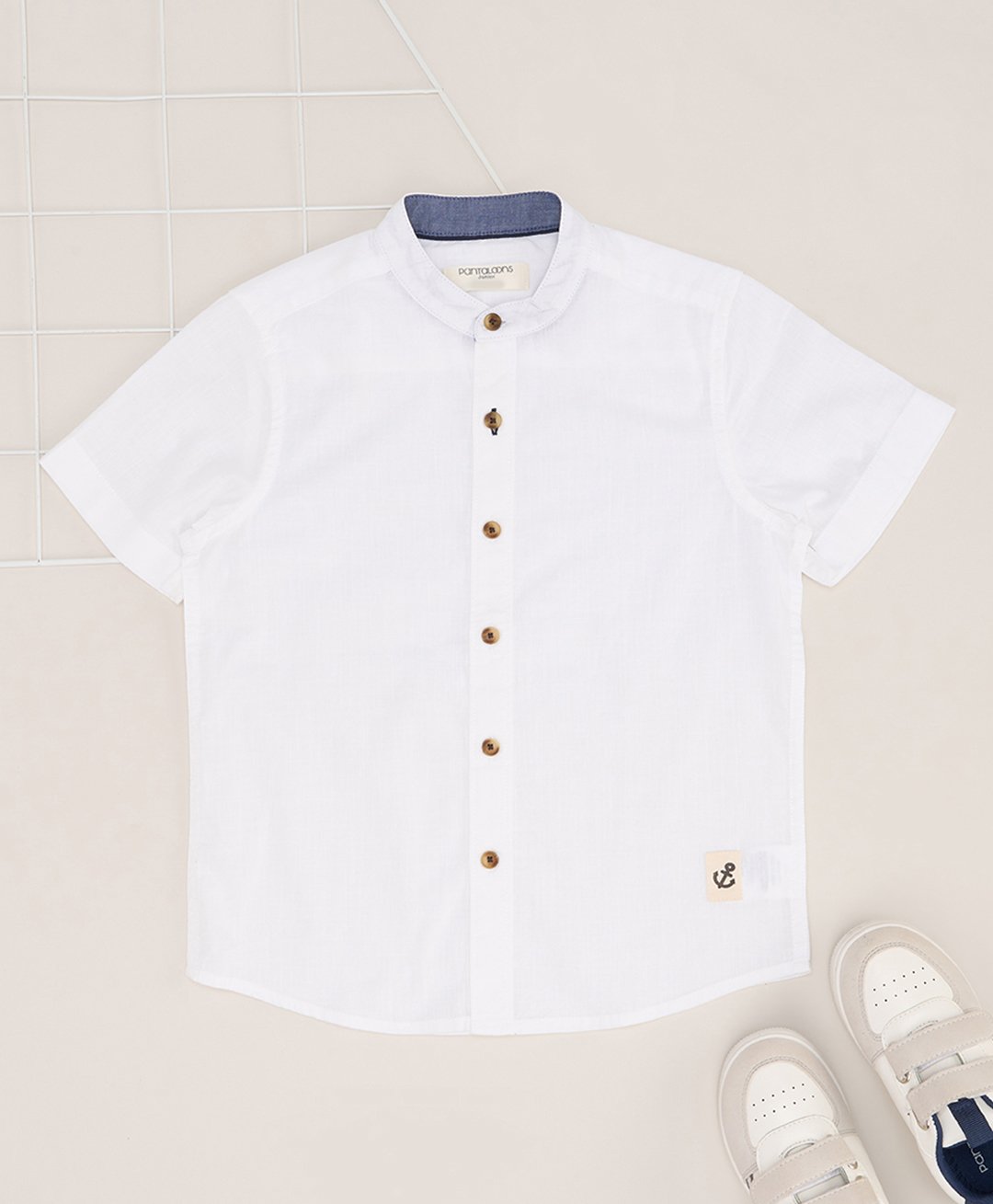 Pantaloons Junior Cotton Flax Half Sleeves Anchor Patch Detailed Shirt - White-picture-15